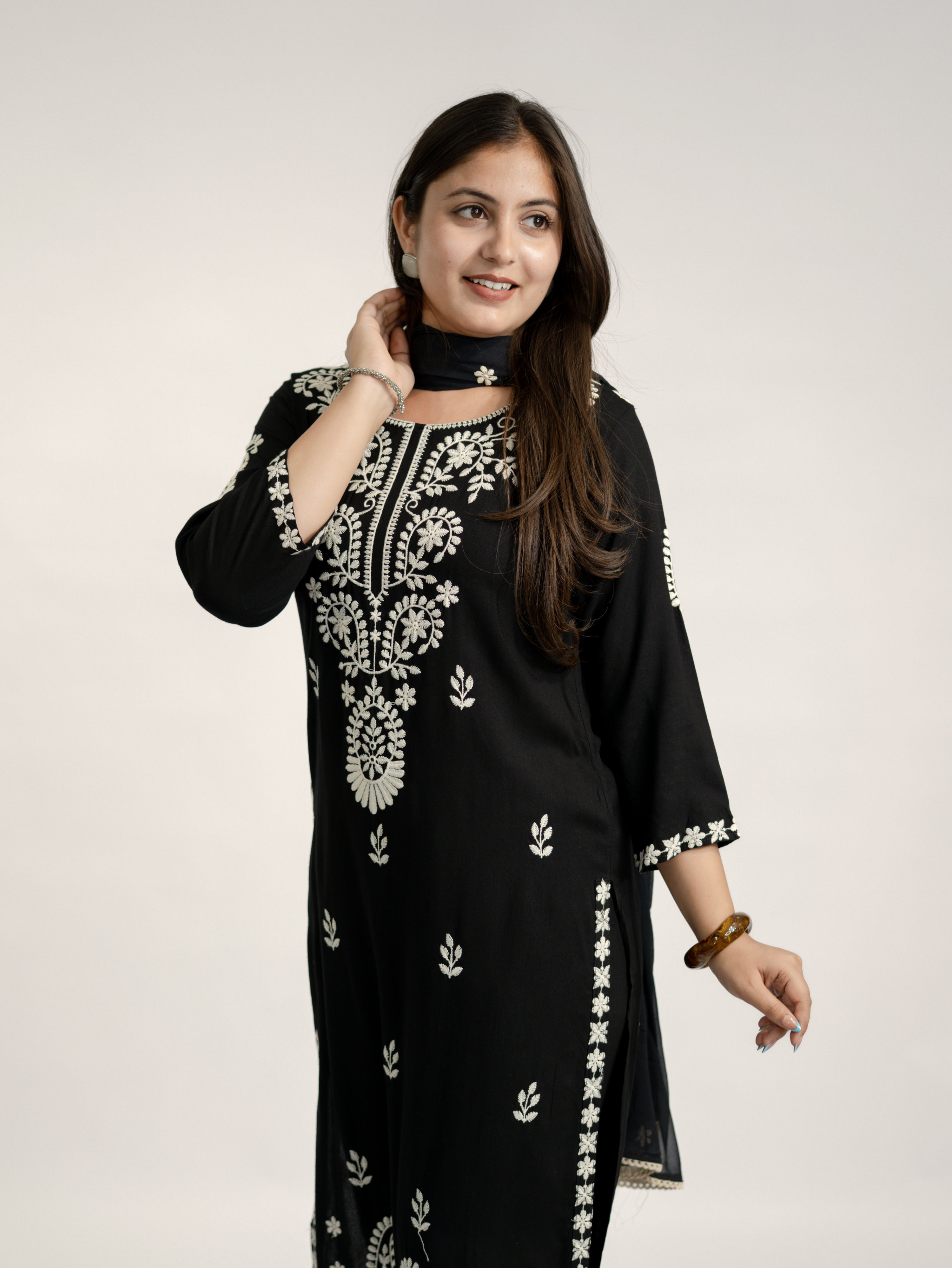 Nutan Black Chikankari Embroidered Dupatta Set