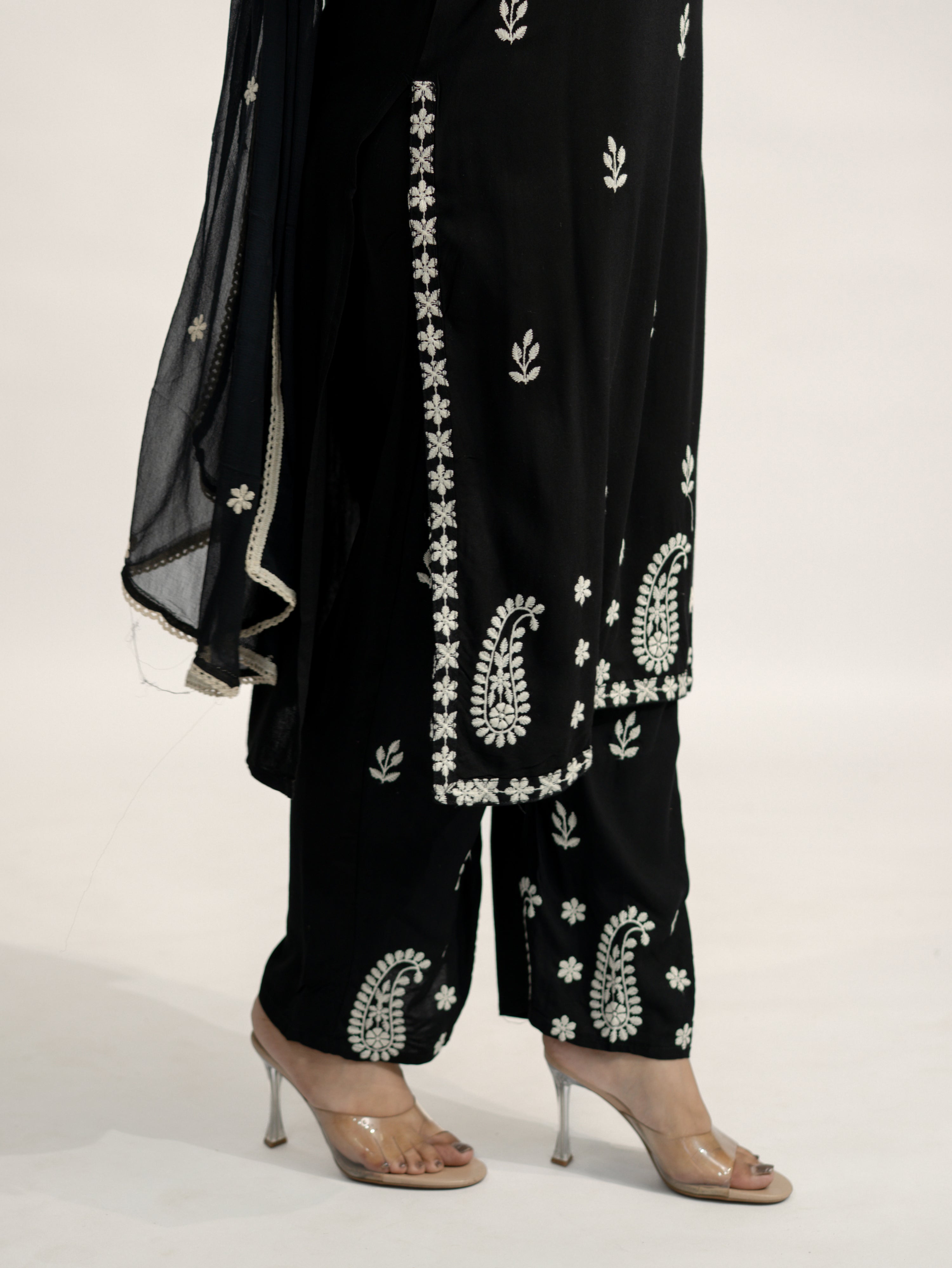 Nutan Black Chikankari Embroidered Dupatta Set