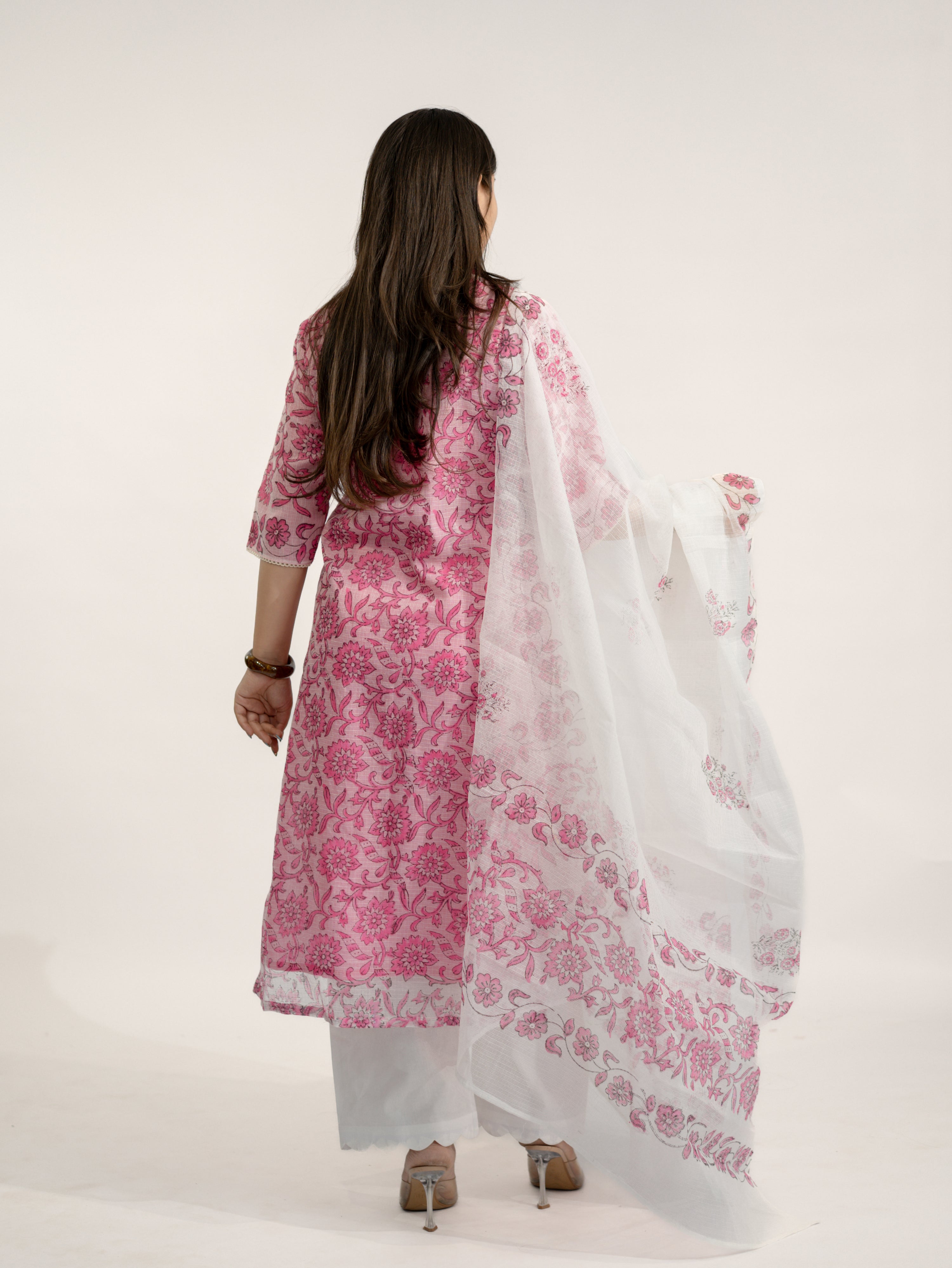 Avira Kota Doria Handblock Straight Dupatta Set