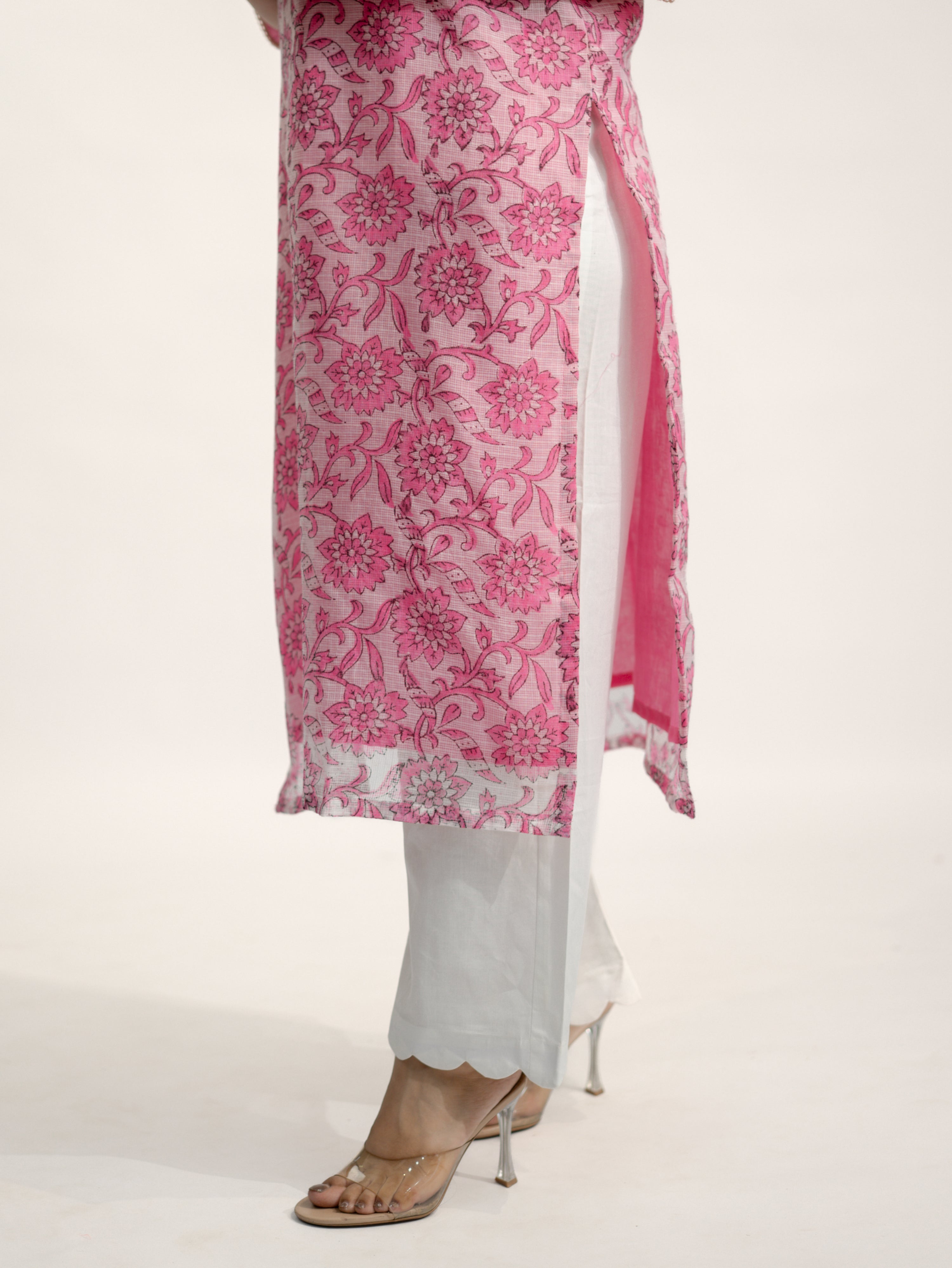 Avira Kota Doria Handblock Straight Dupatta Set