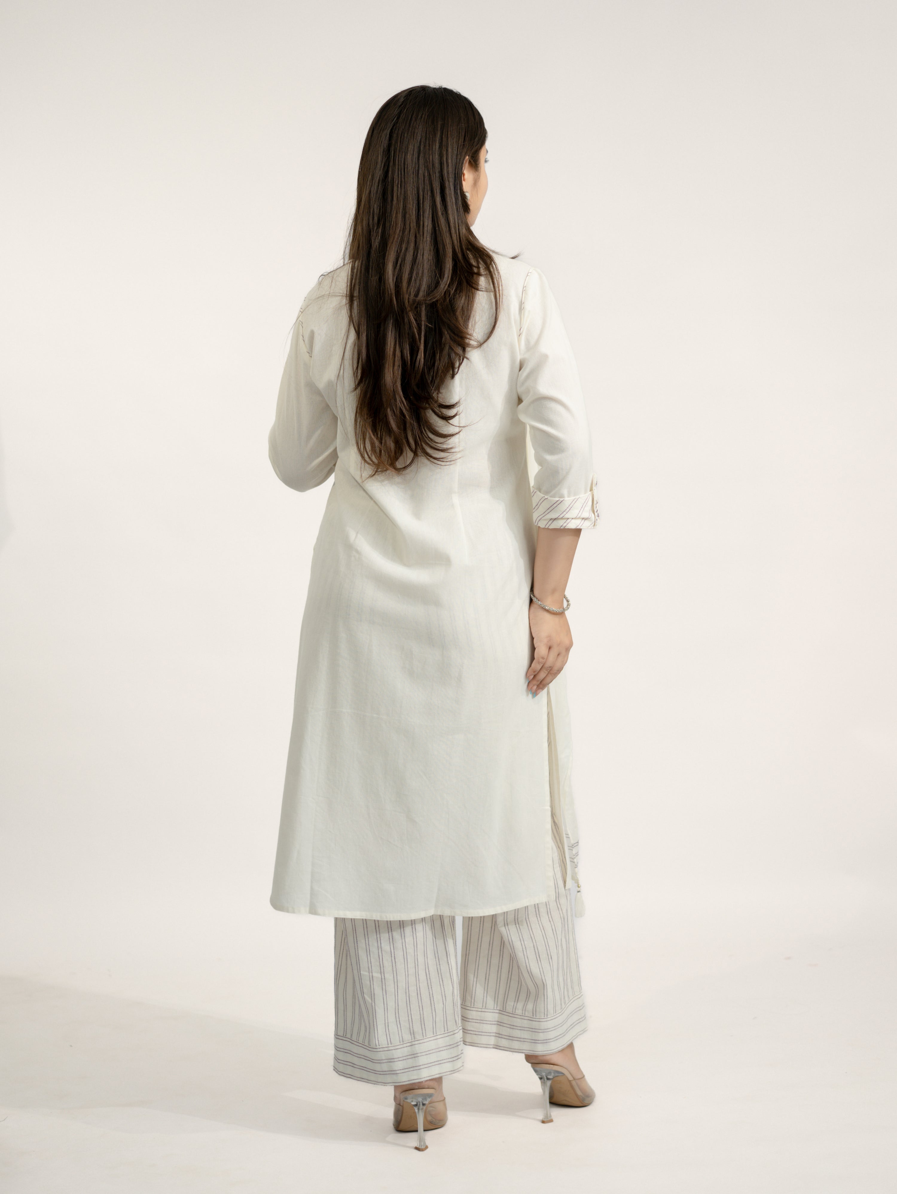 Rosha White Cotton Embroidered Straight Dupatta Set