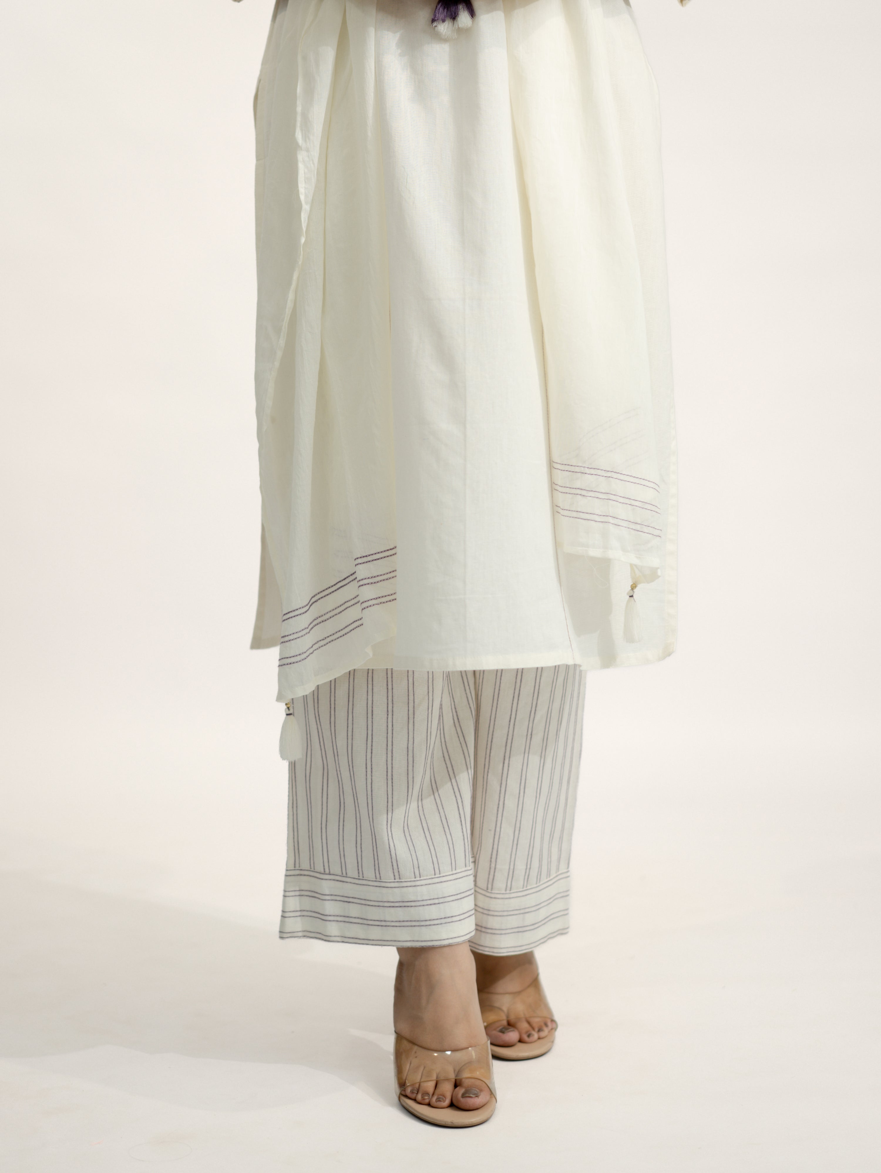 Rosha White Cotton Embroidered Straight Dupatta Set