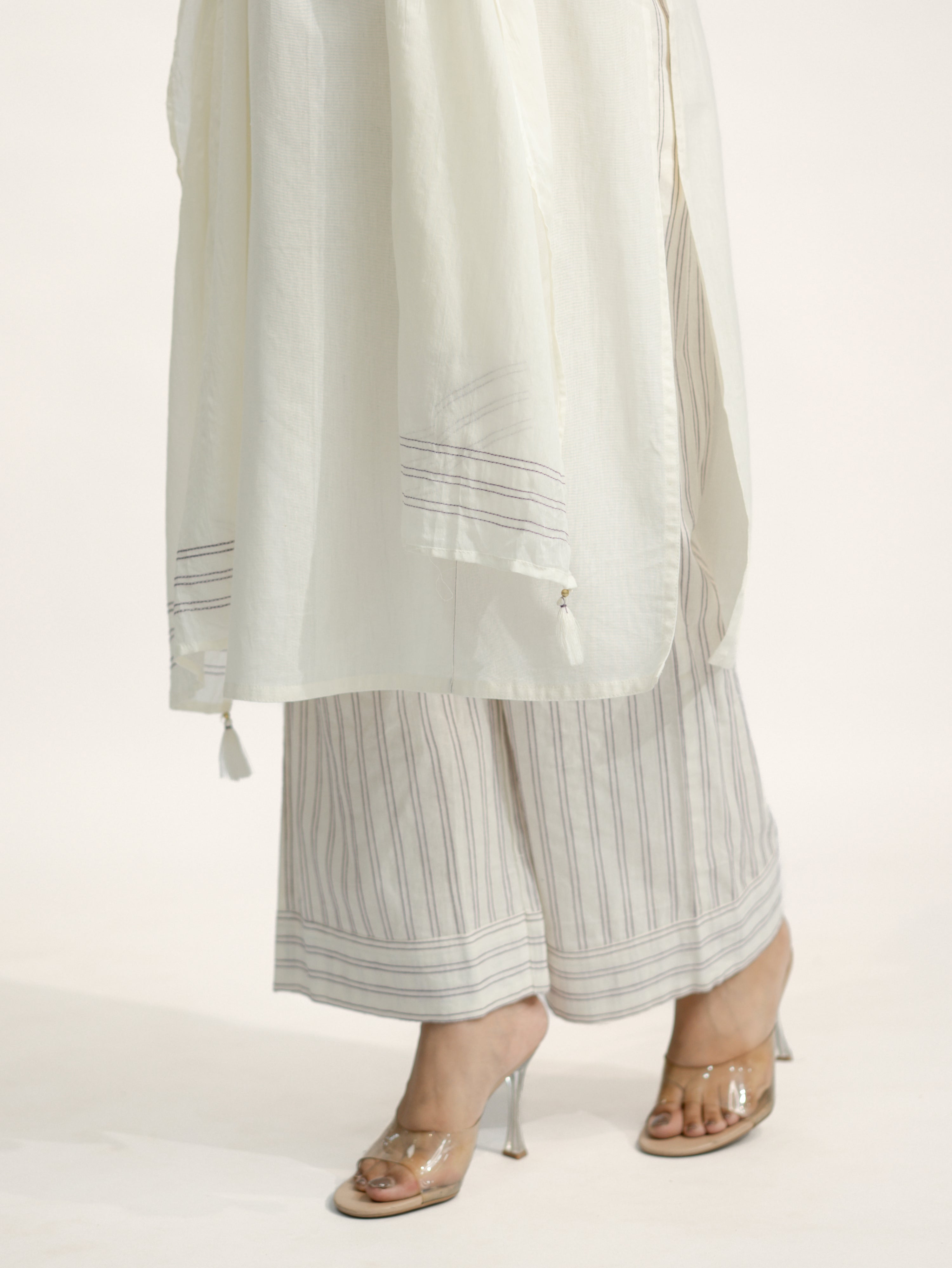Rosha White Cotton Embroidered Straight Dupatta Set