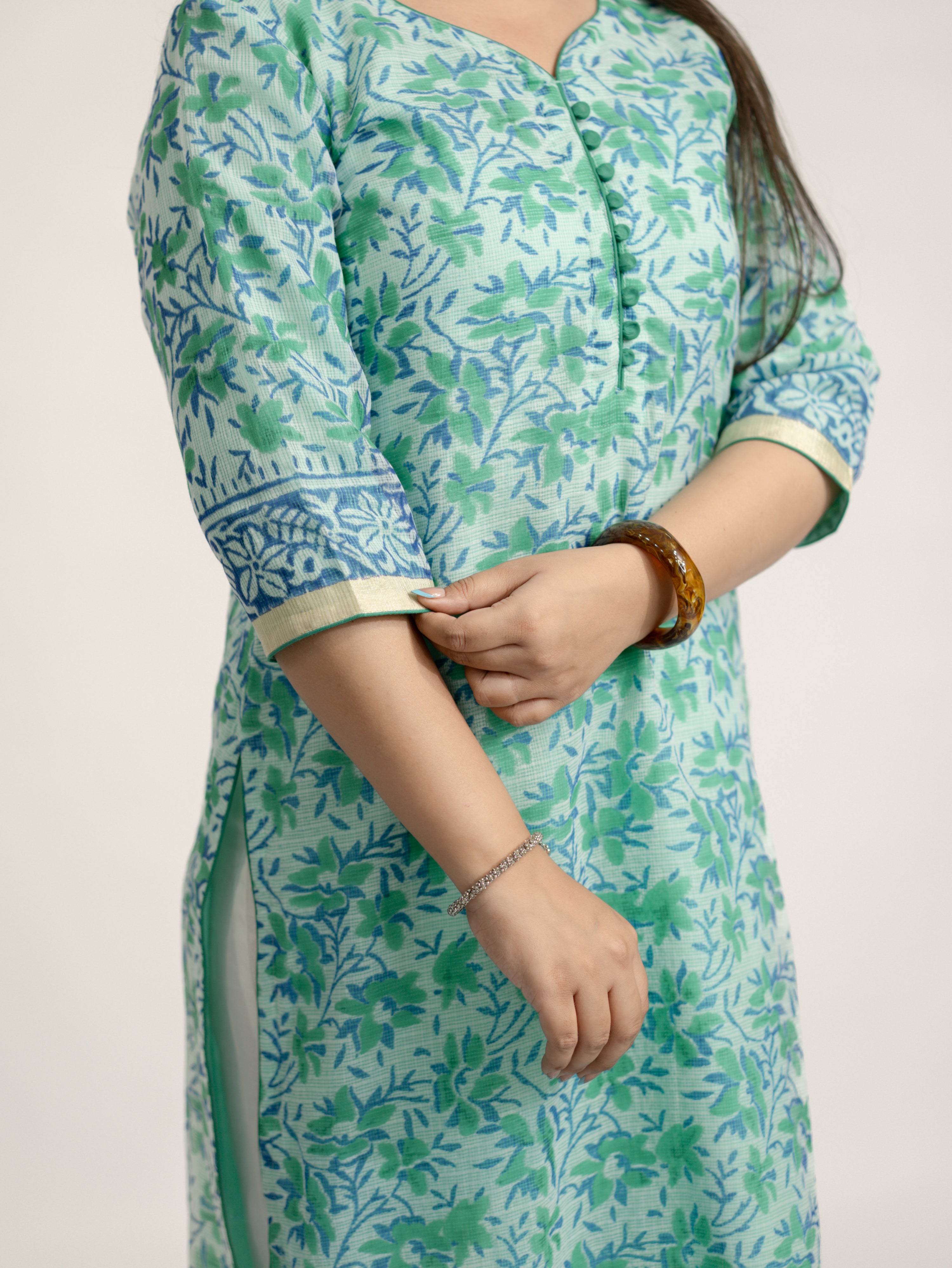 Zasha Kota Doria Handblock Straight Dupatta Set
