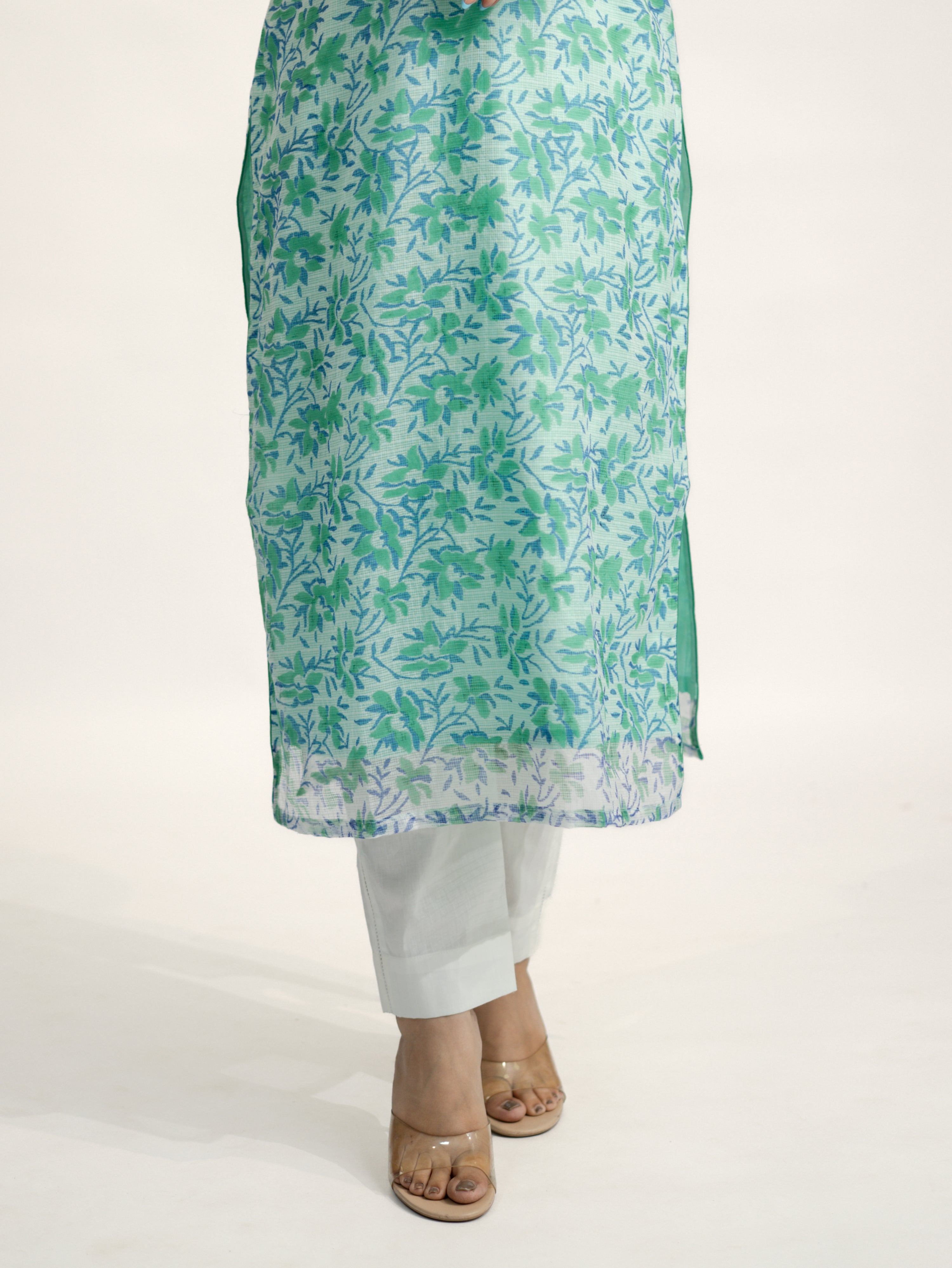 Zasha Kota Doria Handblock Straight Dupatta Set