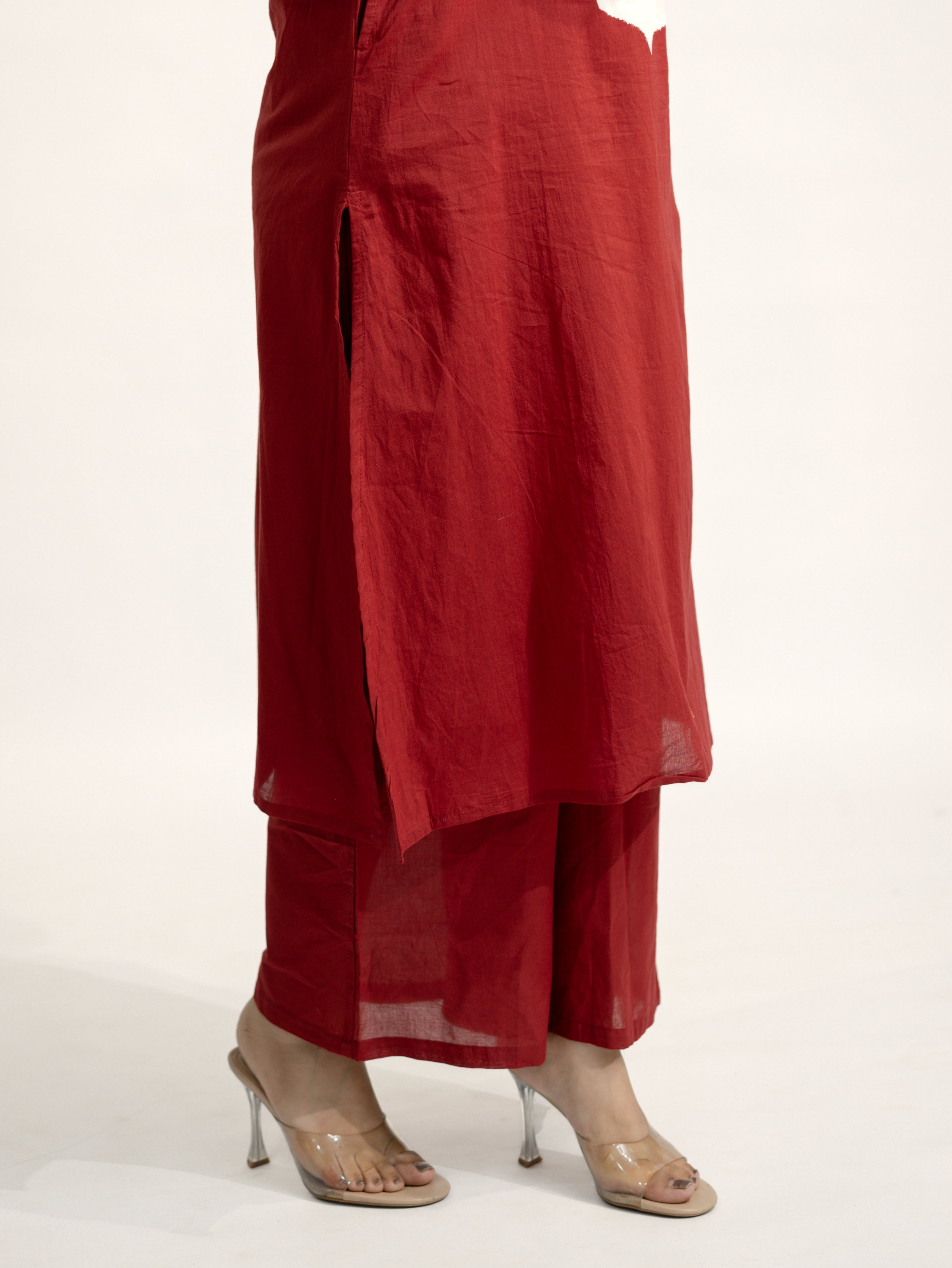 Huma Red Cotton Tie and Dye Straight Dupatta Set