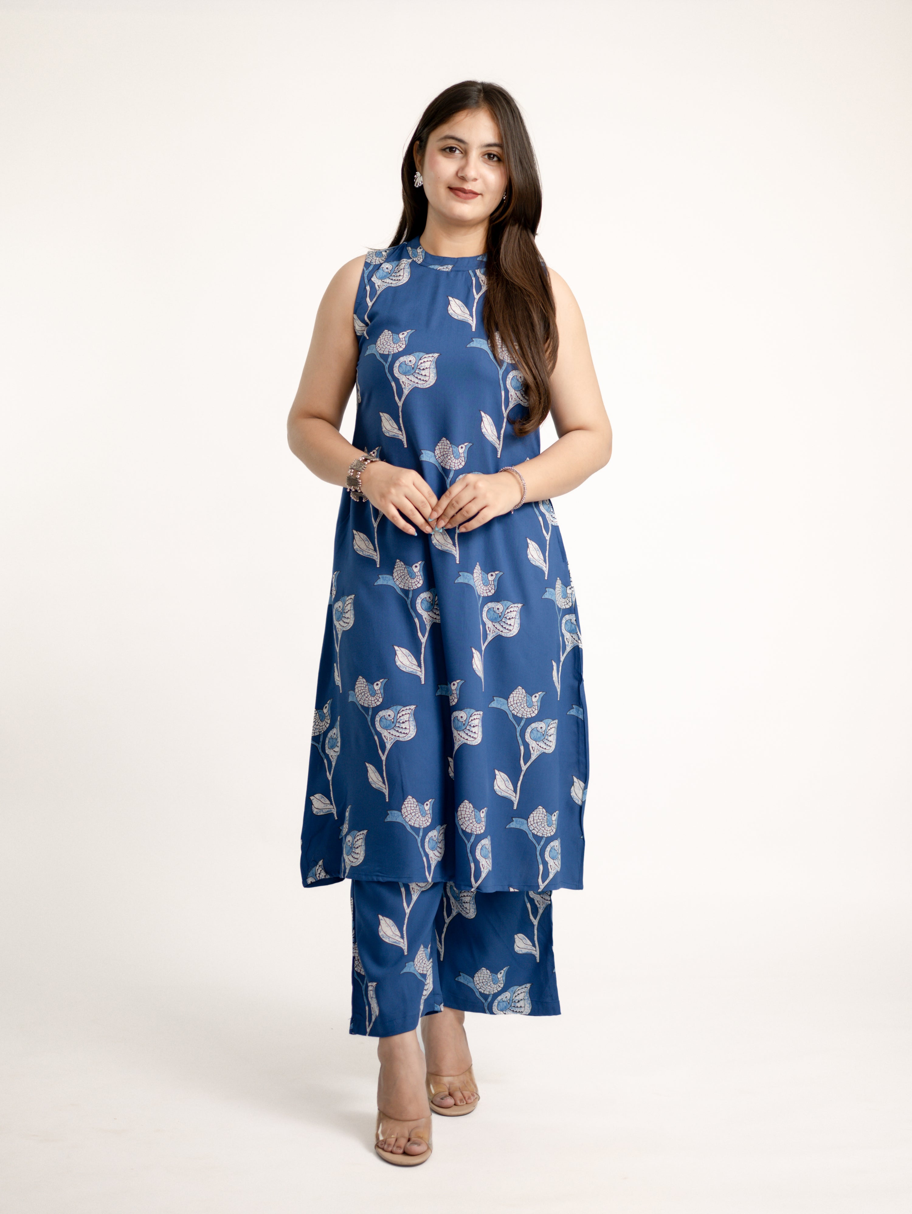 Blue Rayon A-line Coord Set