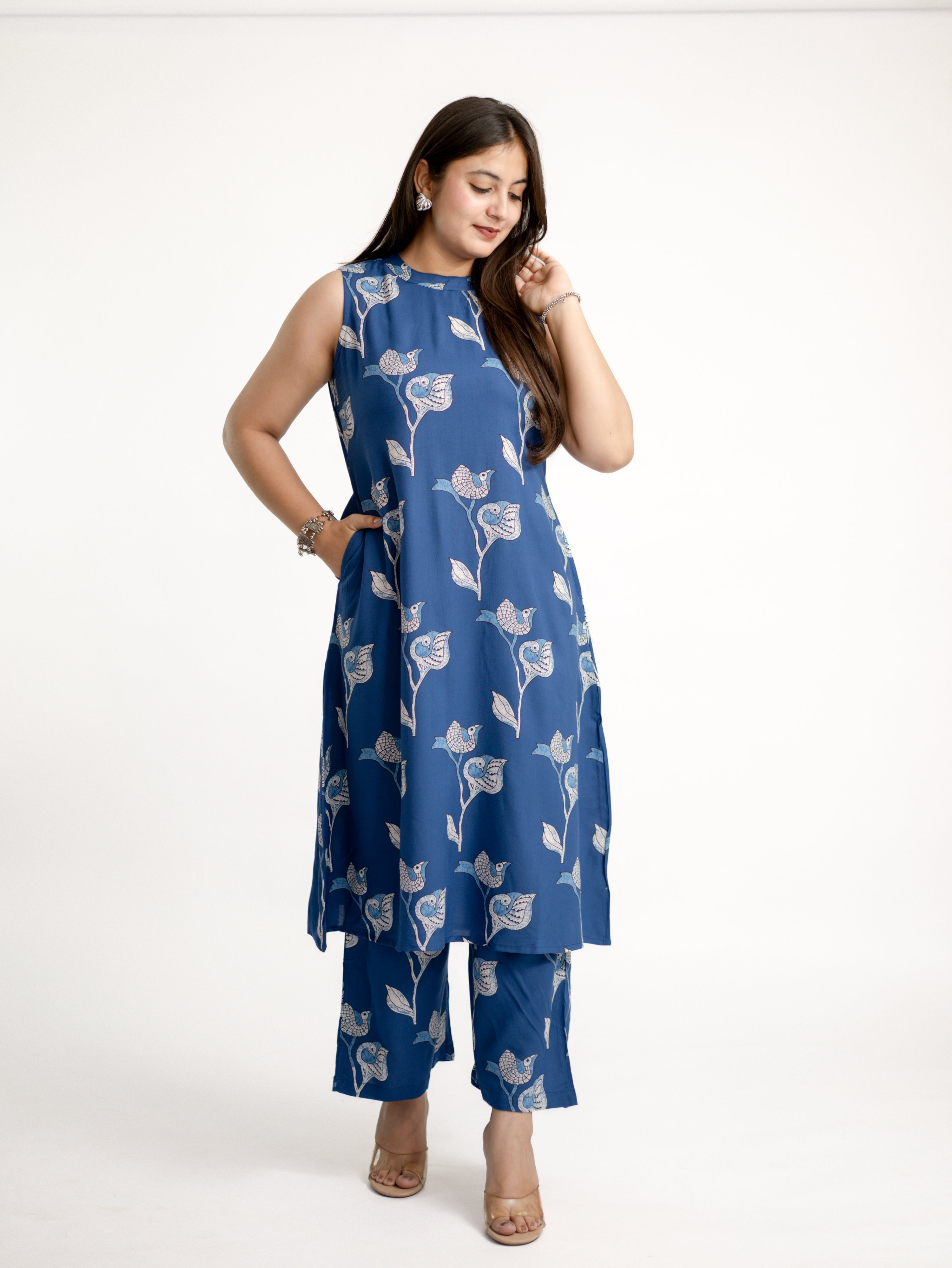 Blue Rayon A-line Coord Set