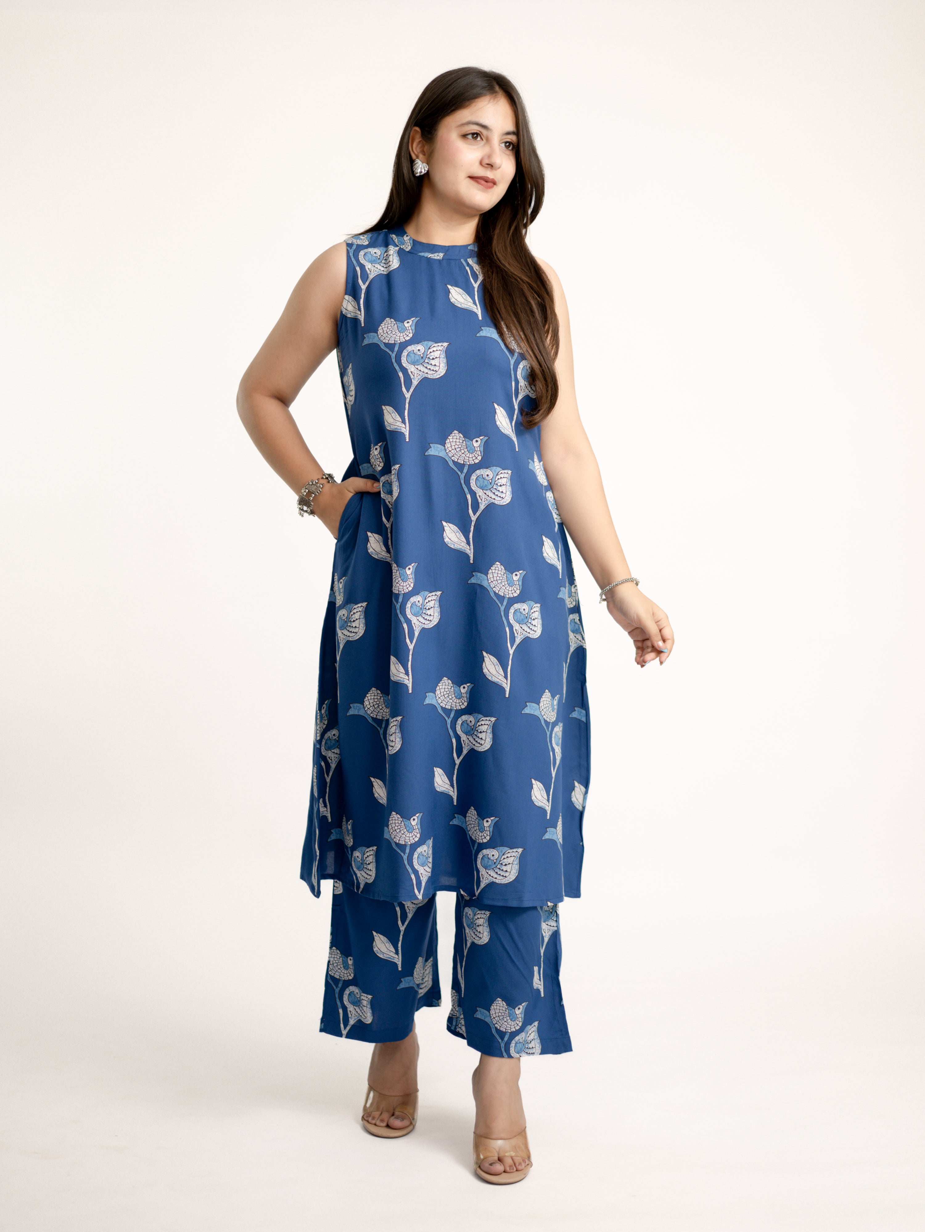 Blue Rayon A-line Coord Set