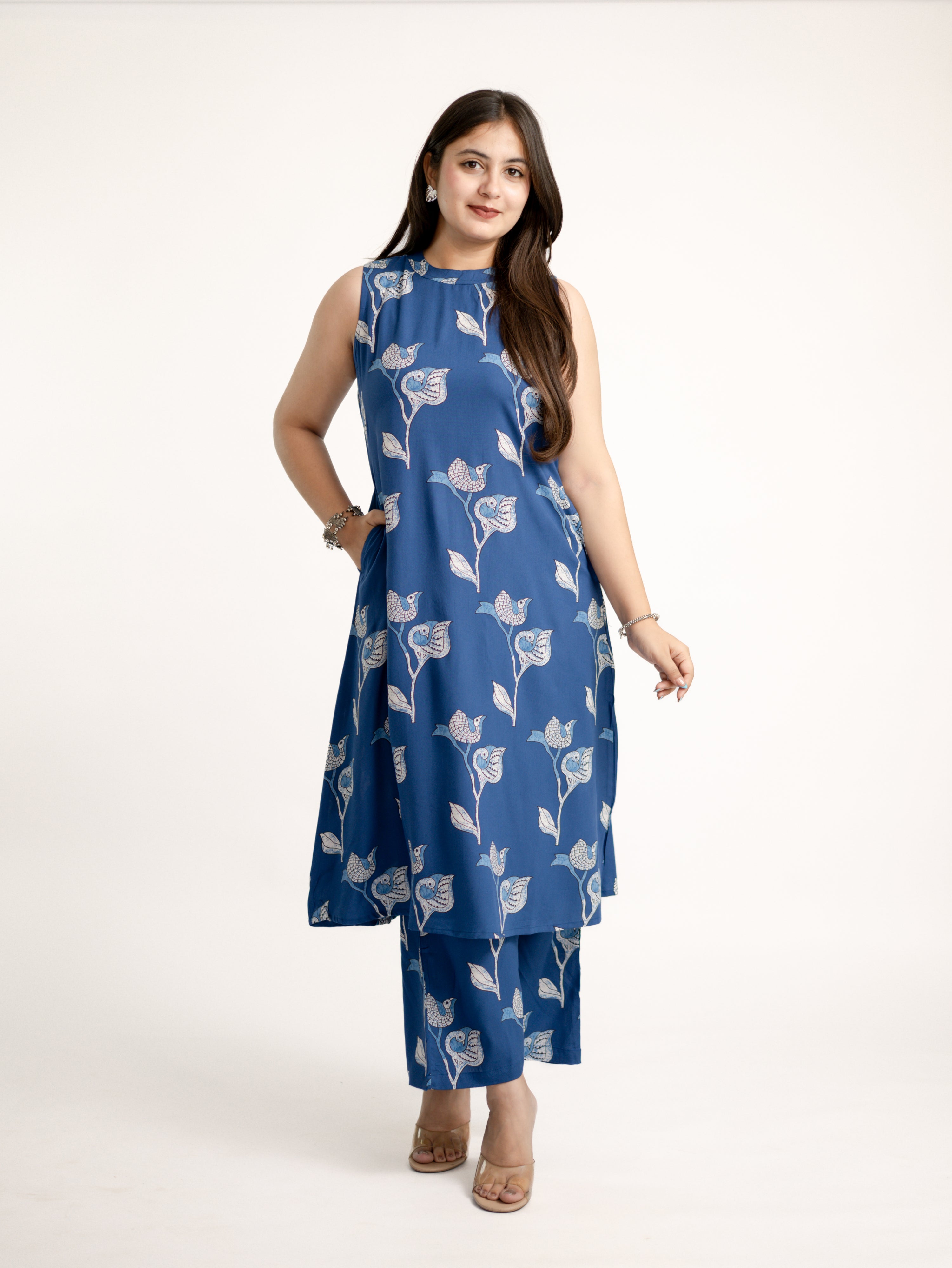 Blue Rayon A-line Coord Set