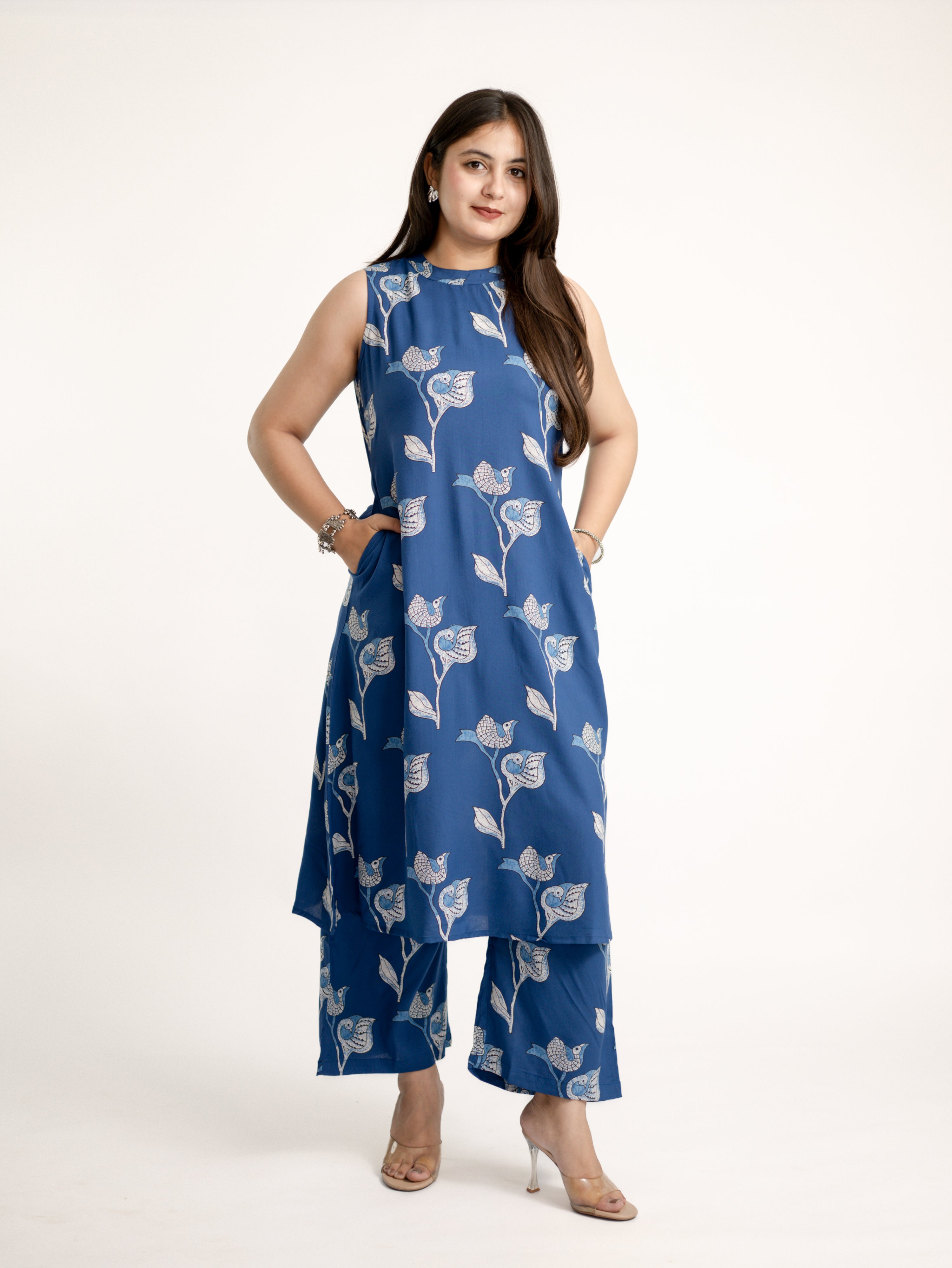 Blue Rayon A-line Coord Set