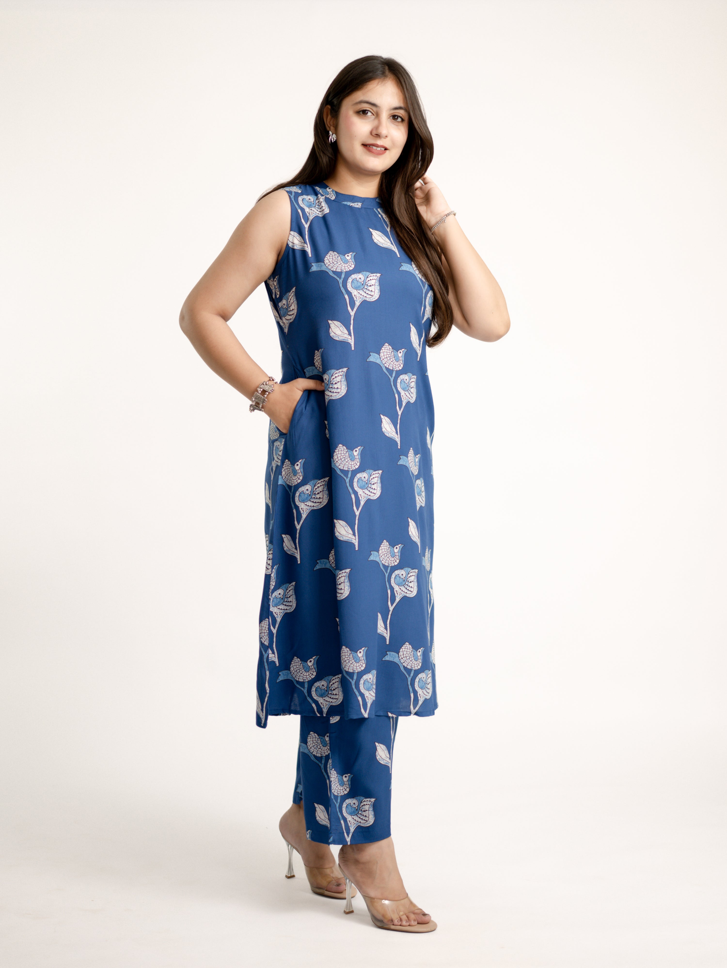 Blue Rayon A-line Coord Set