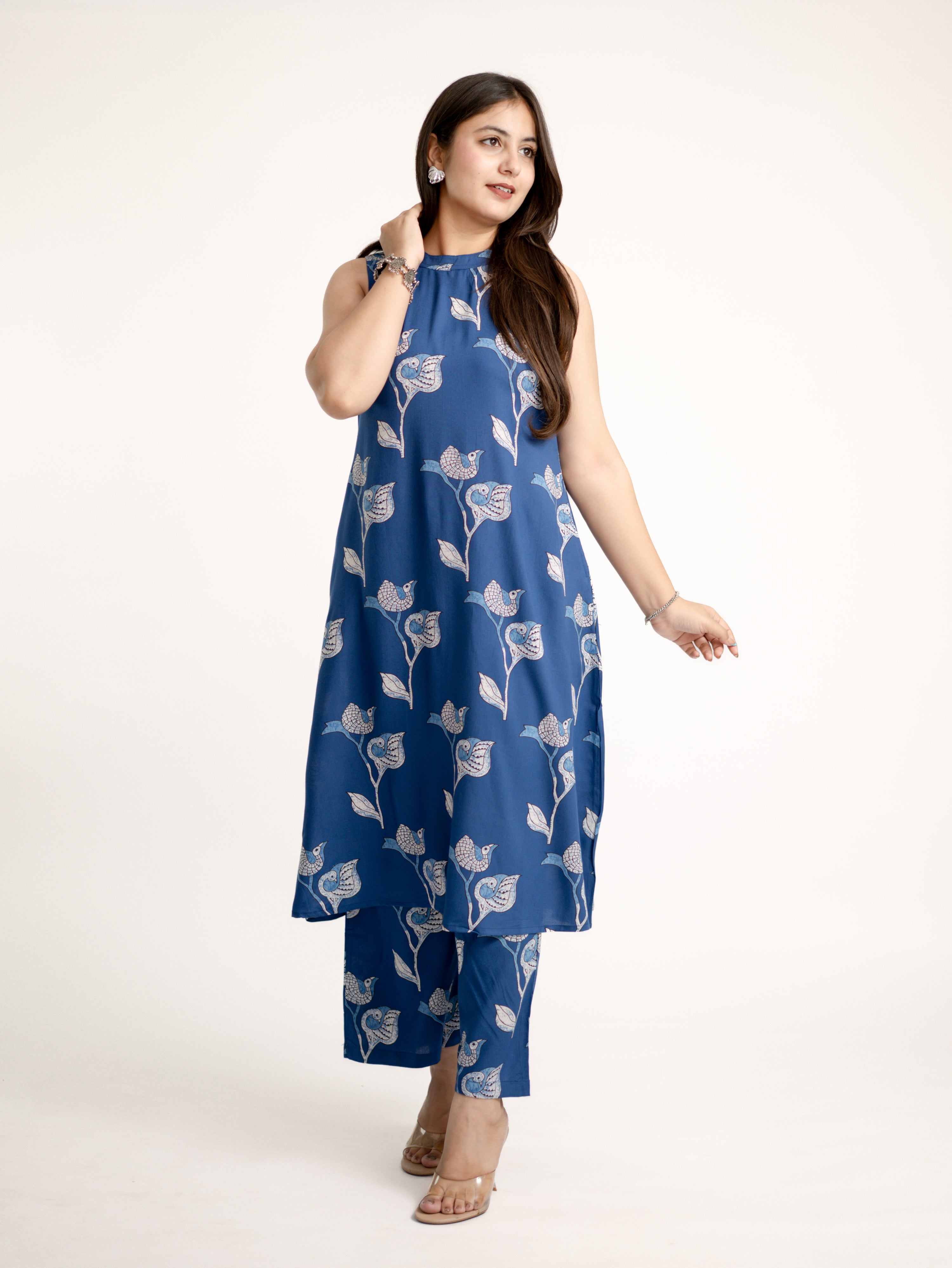 Blue Rayon A-line Coord Set