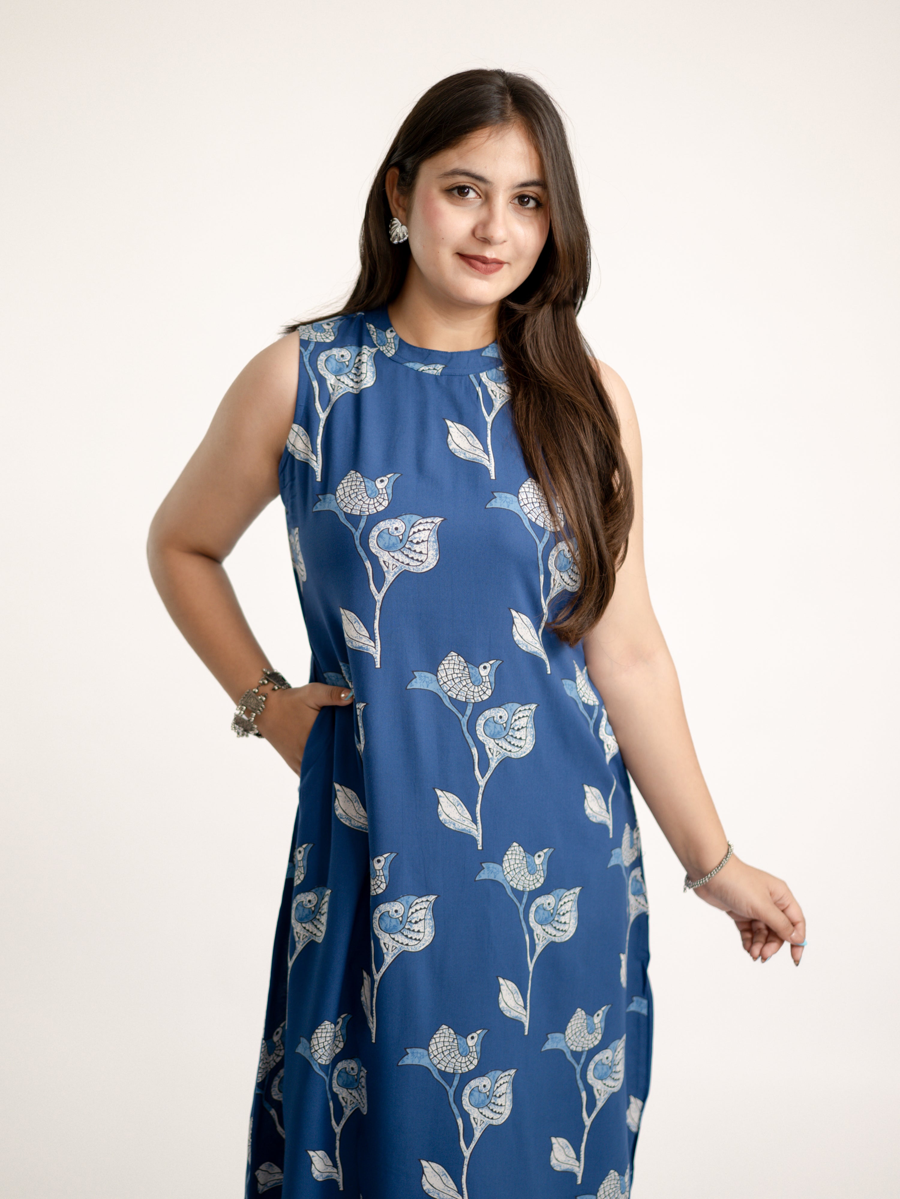 Blue Rayon A-line Coord Set