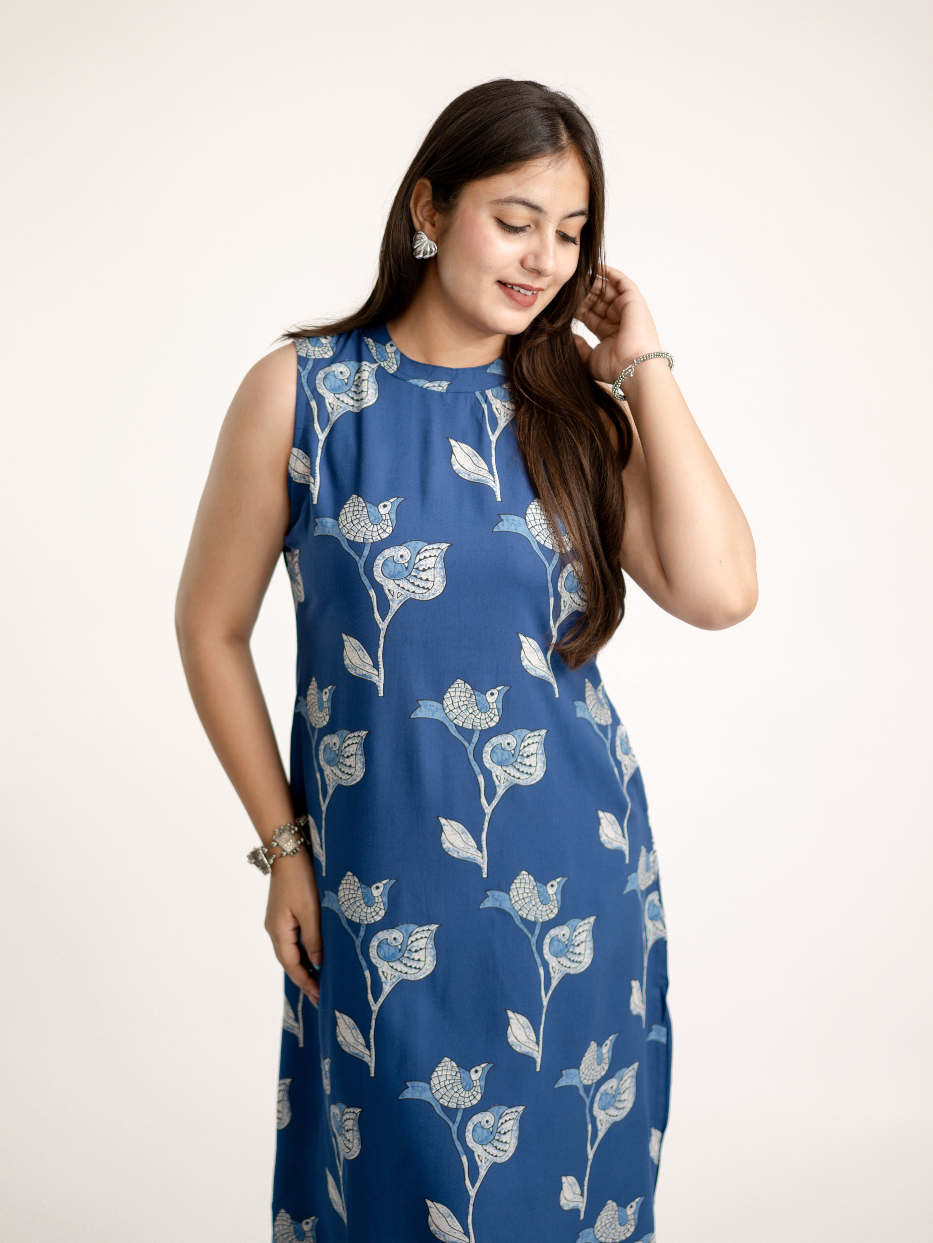 Blue Rayon A-line Coord Set
