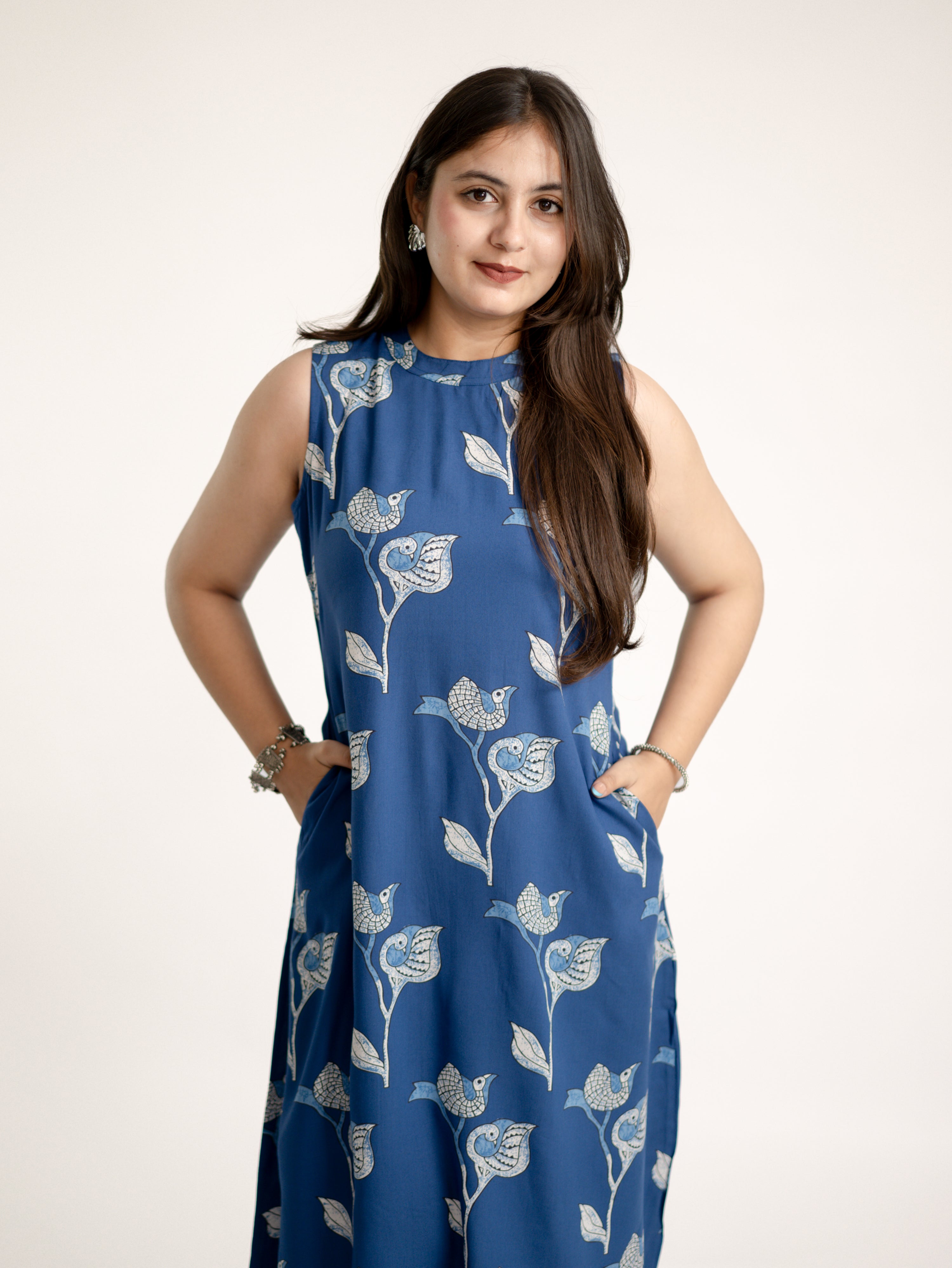 Blue Rayon A-line Coord Set