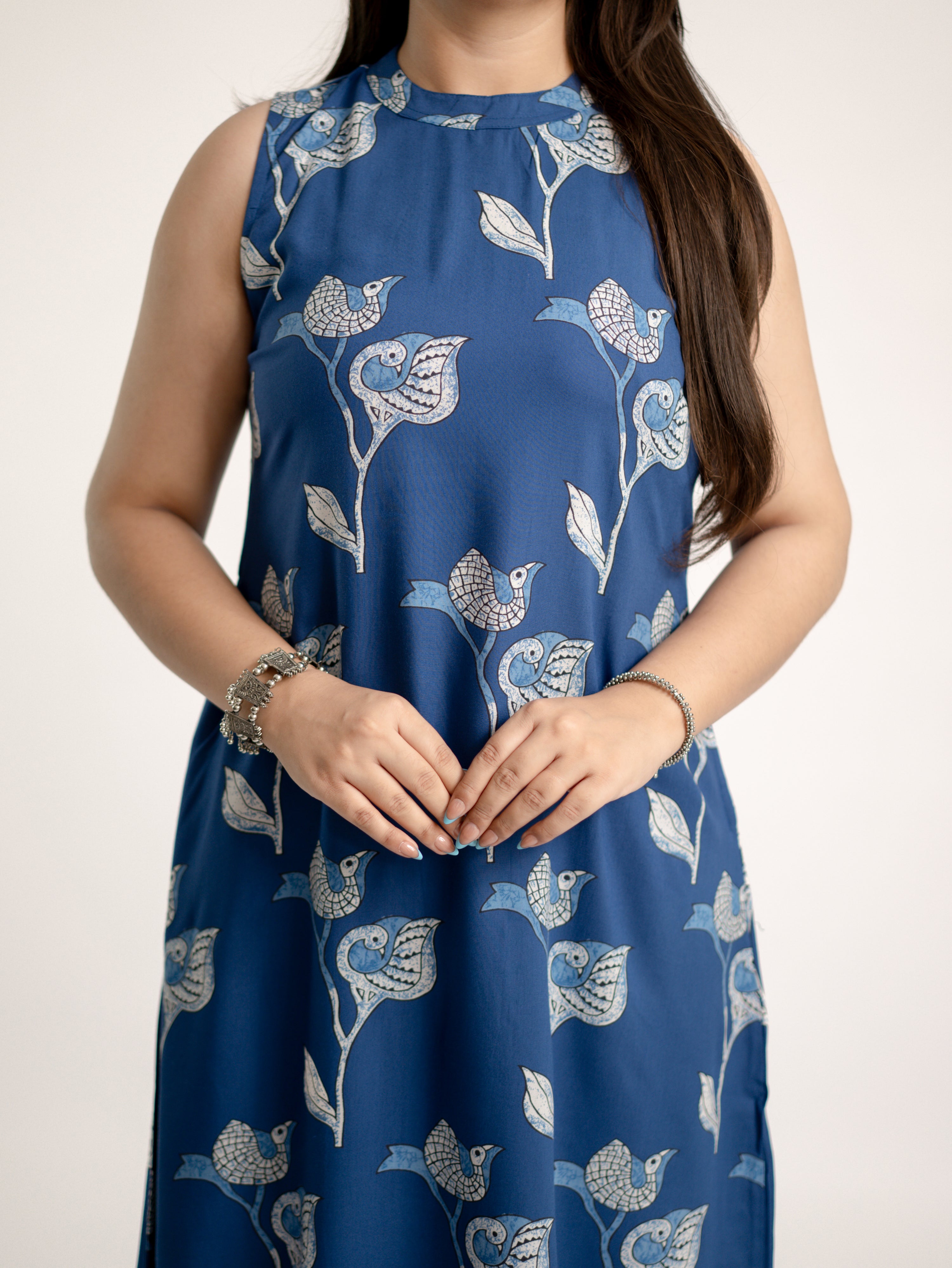 Blue Rayon A-line Coord Set