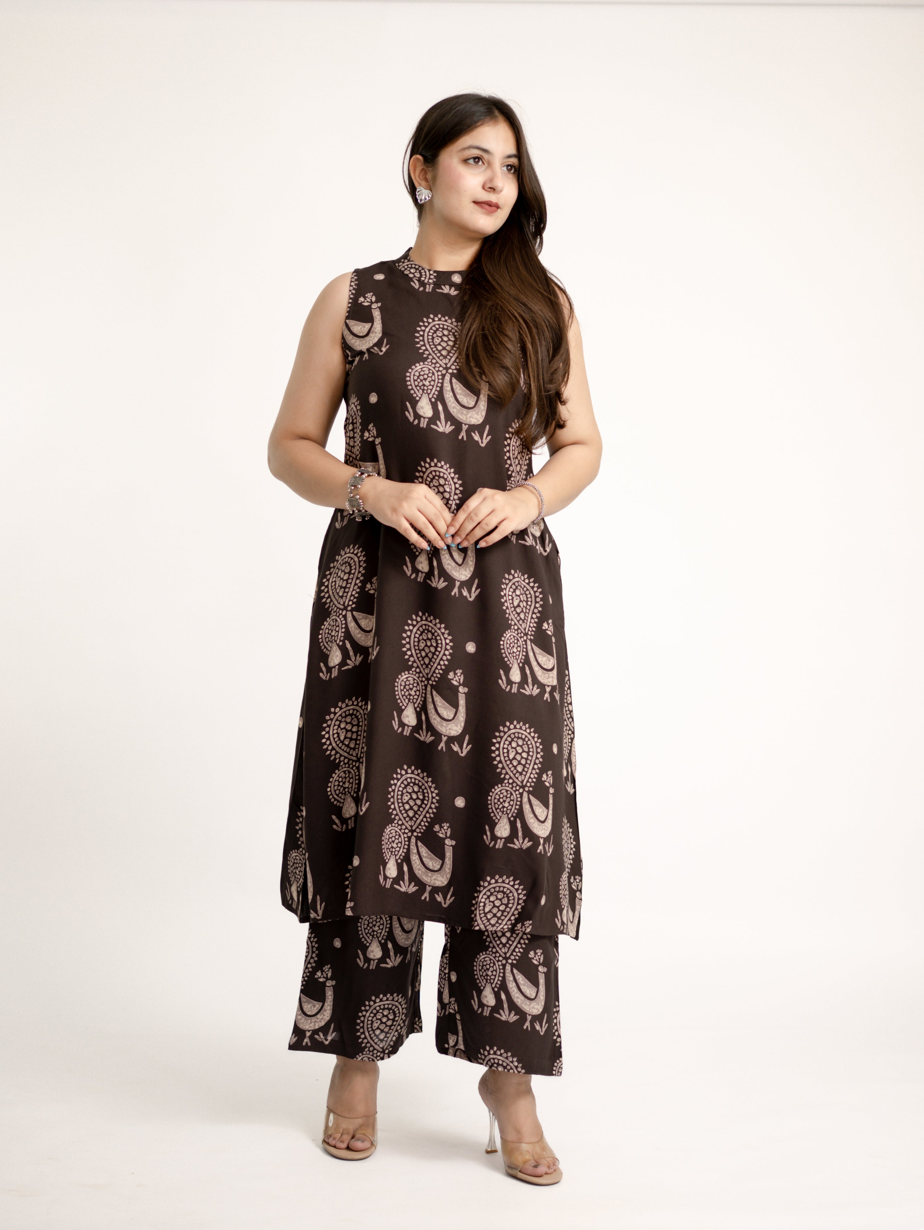 Brown Rayon A-line Coord Set