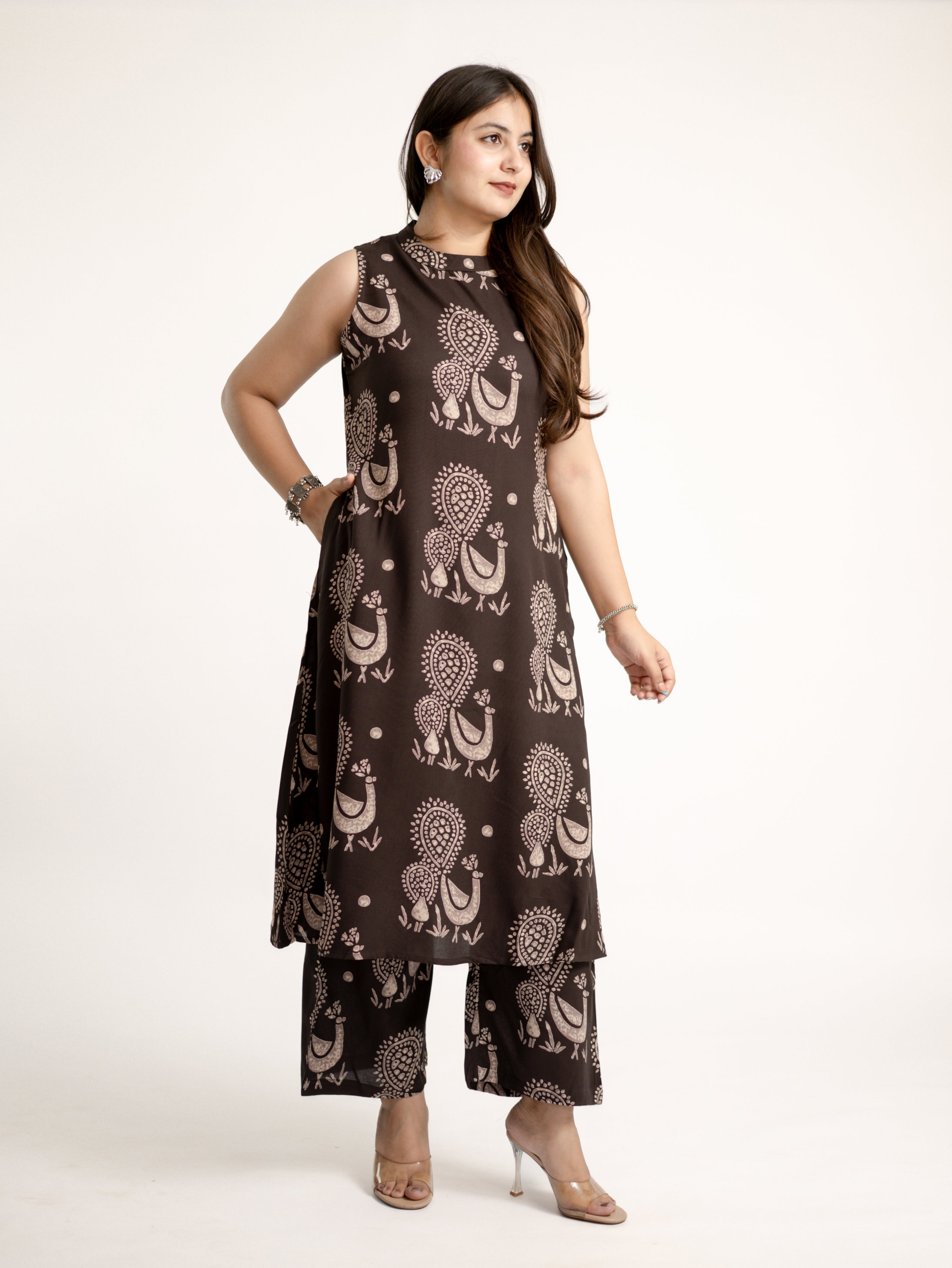 Brown Rayon A-line Coord Set
