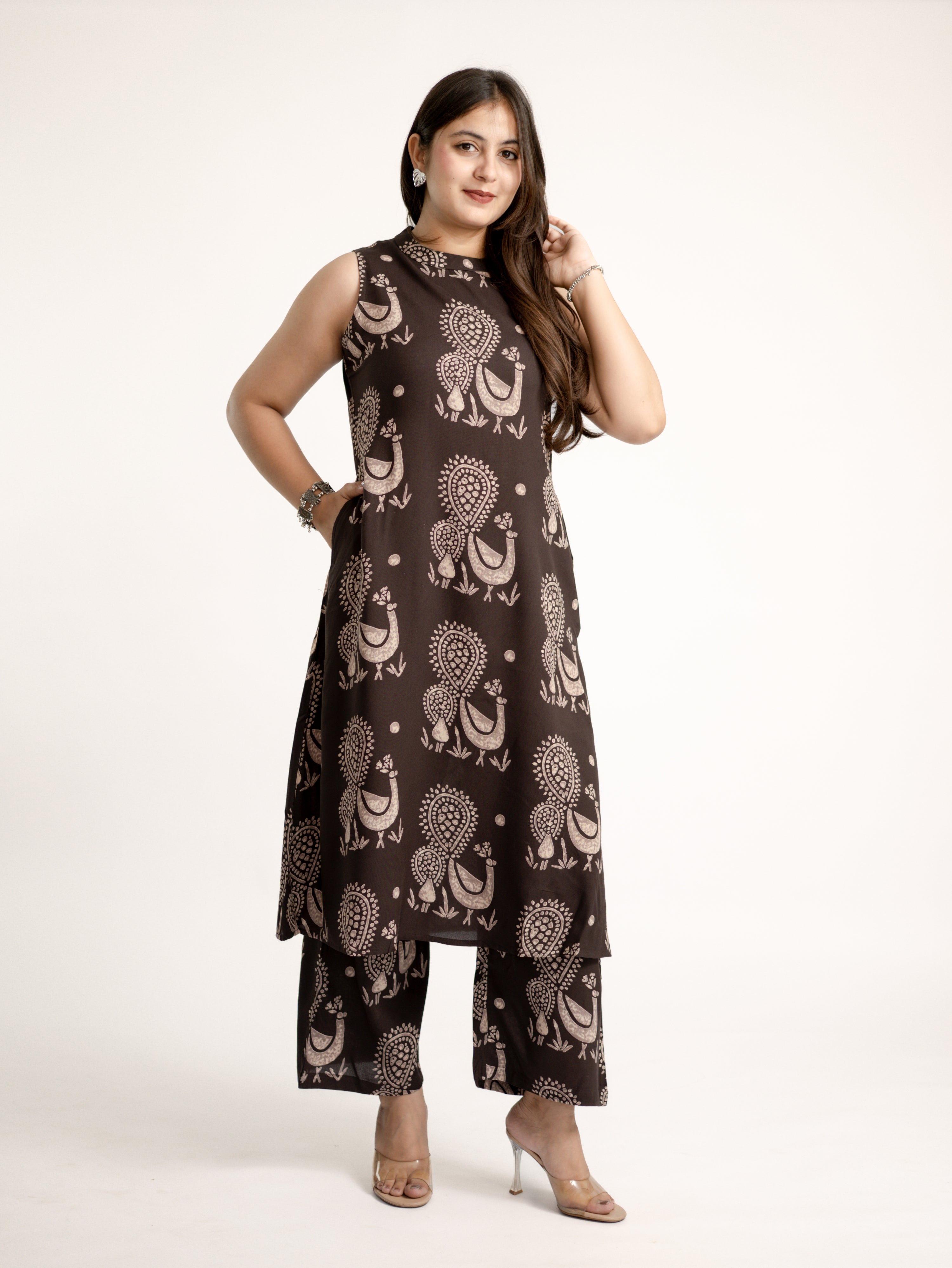 Brown Rayon A-line Coord Set