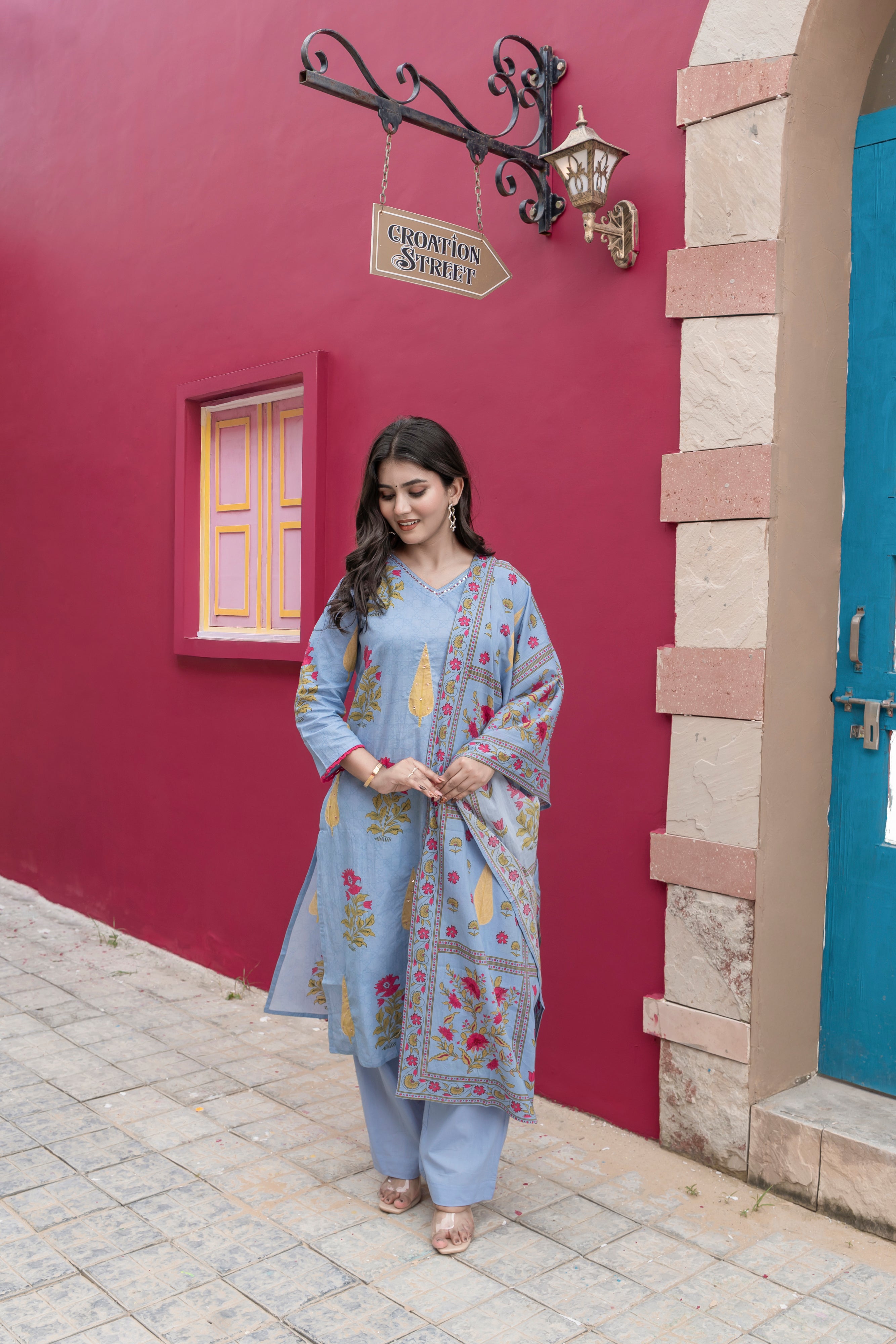 Myra Cotton Hand Embroidered Pant Set - The Jaipur Studio