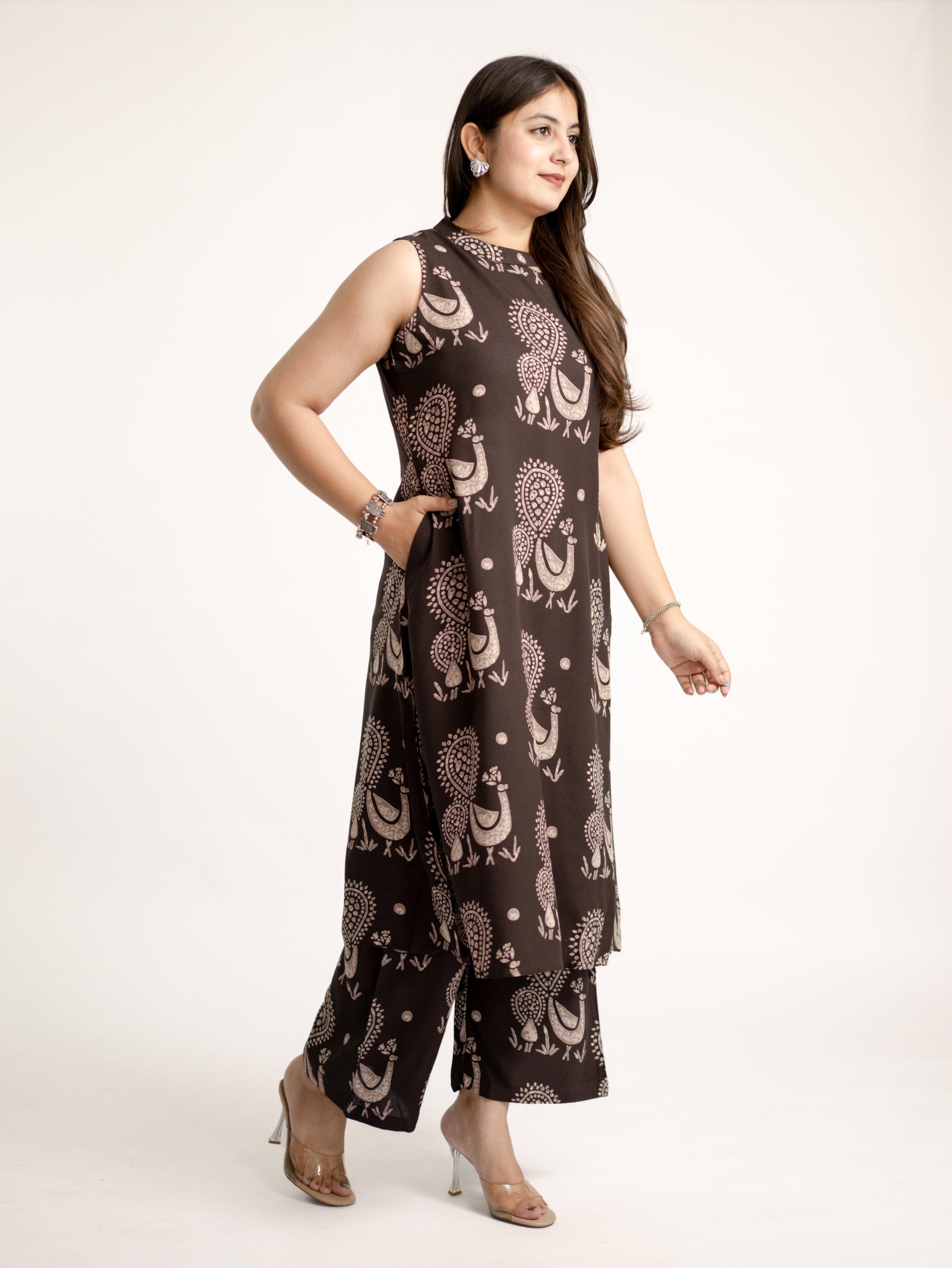 Brown Rayon A-line Coord Set