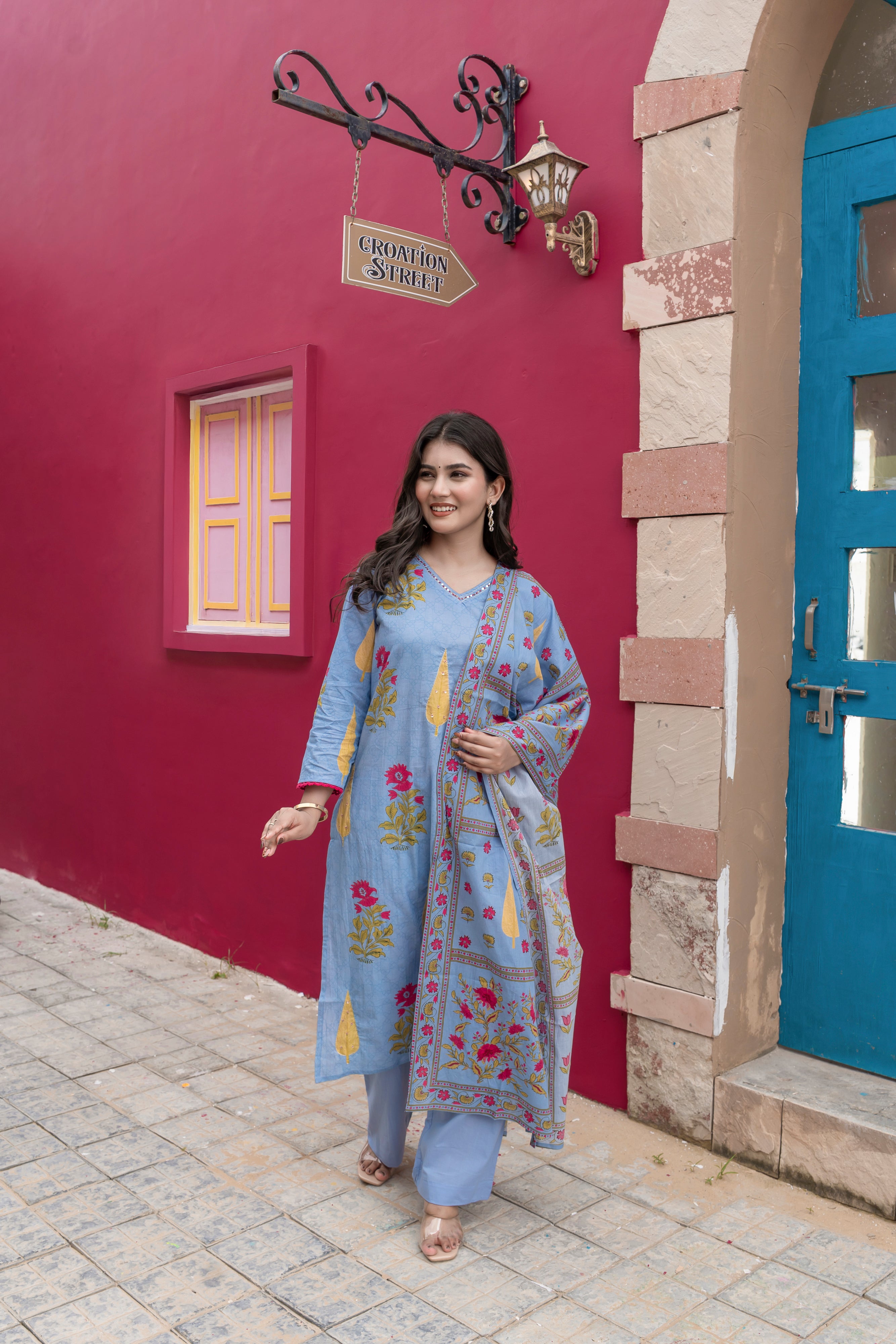 Myra Cotton Hand Embroidered Pant Set - The Jaipur Studio