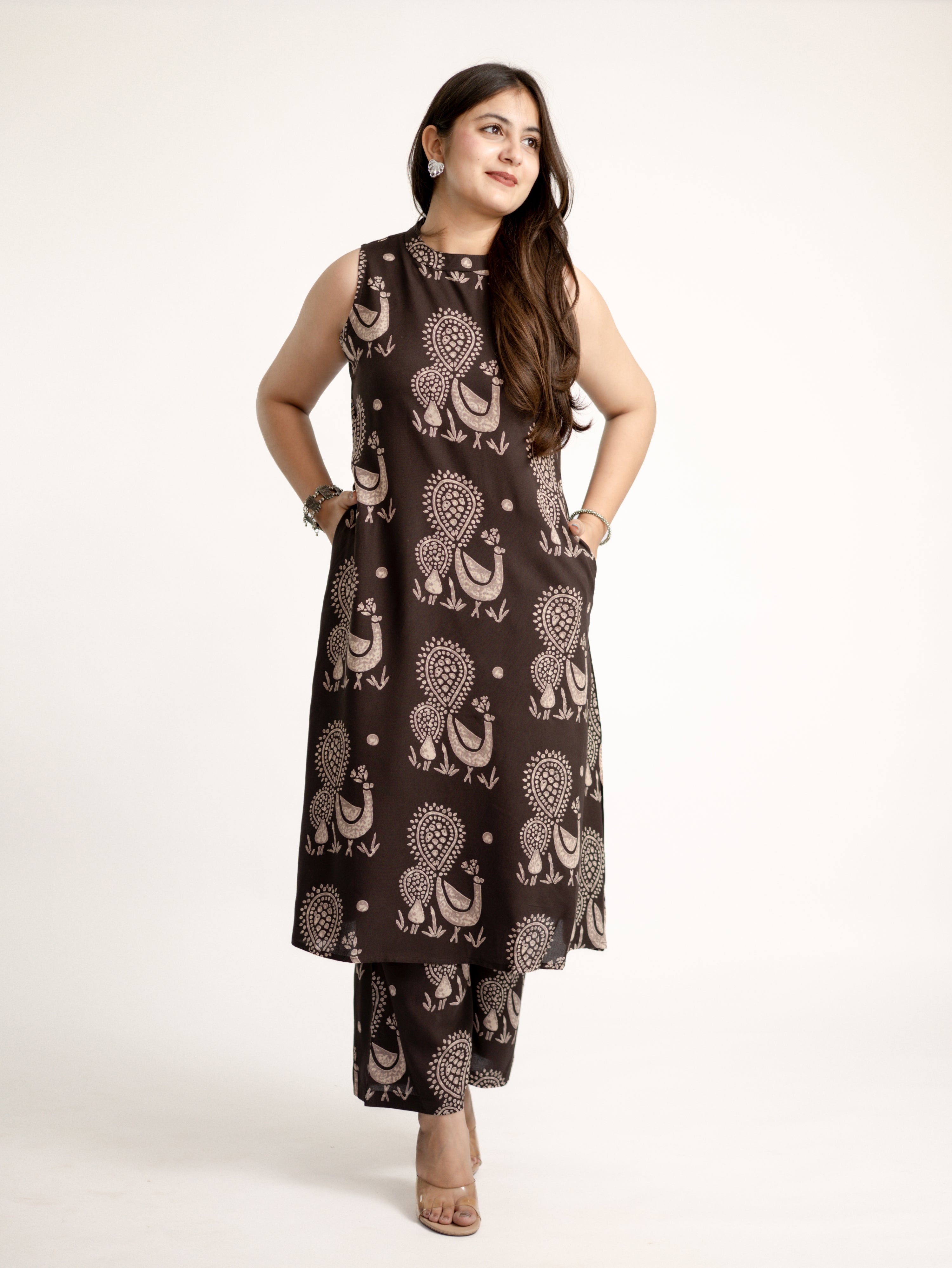Brown Rayon A-line Coord Set