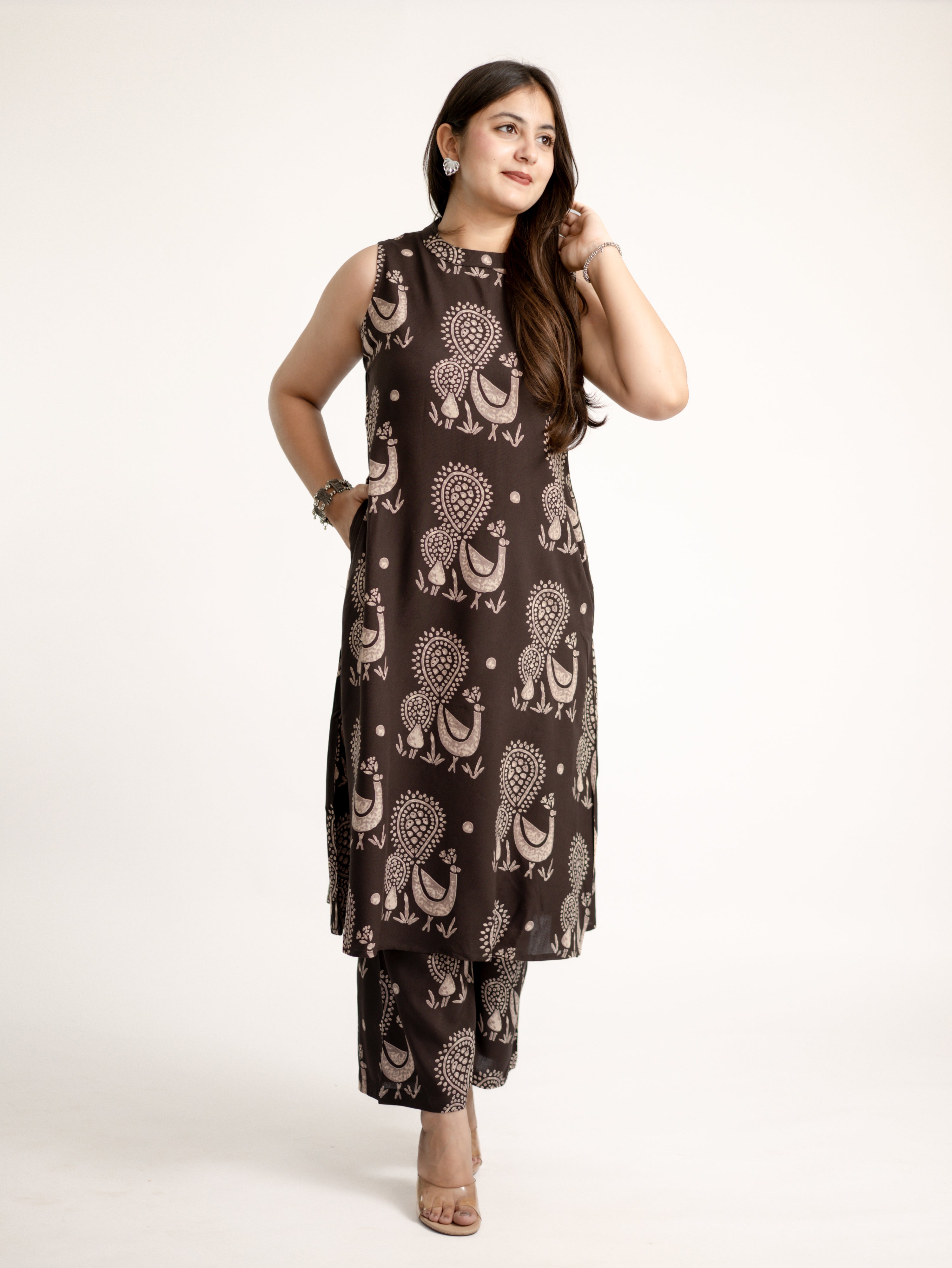 Brown Rayon A-line Coord Set