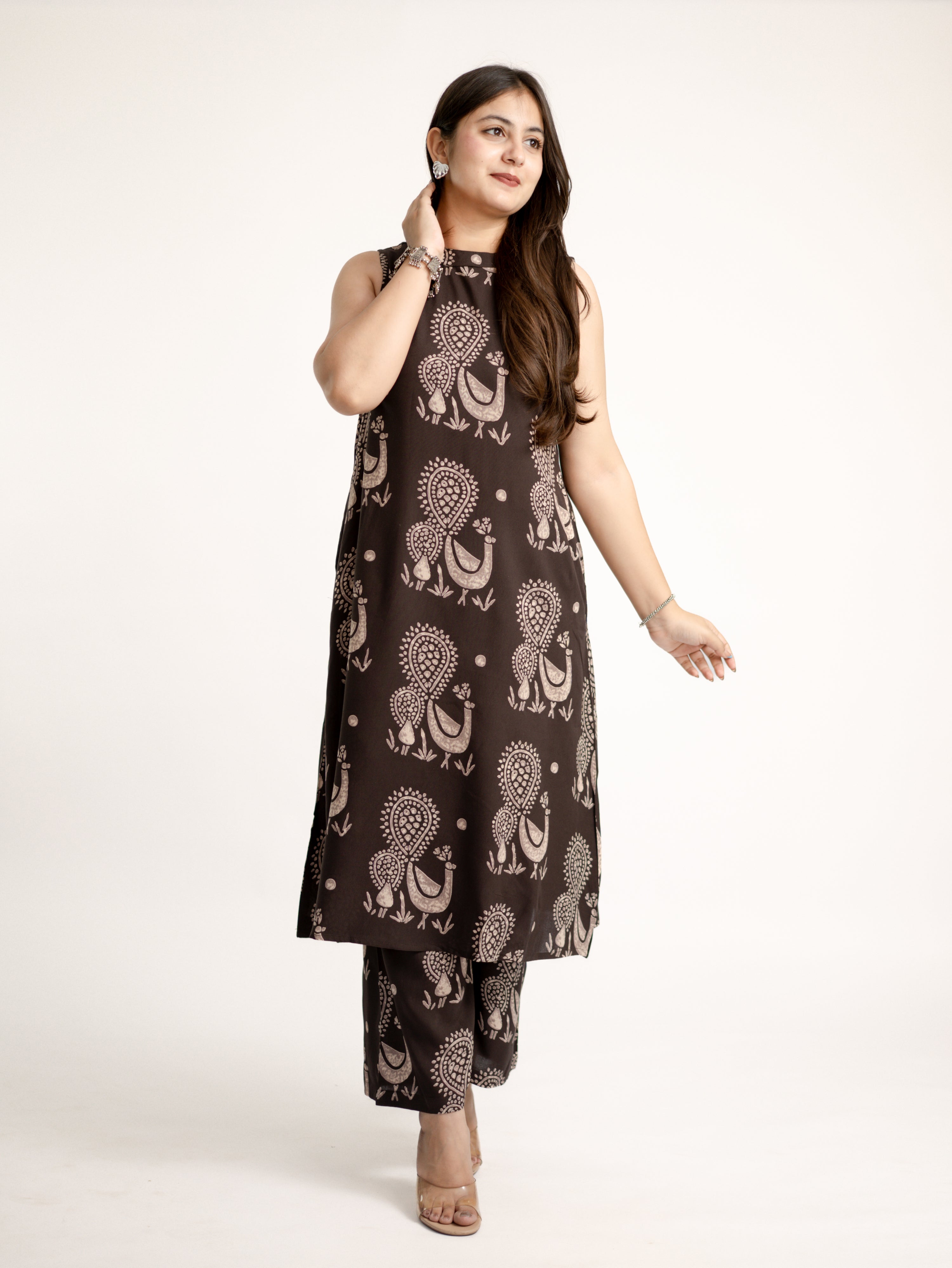 Brown Rayon A-line Coord Set