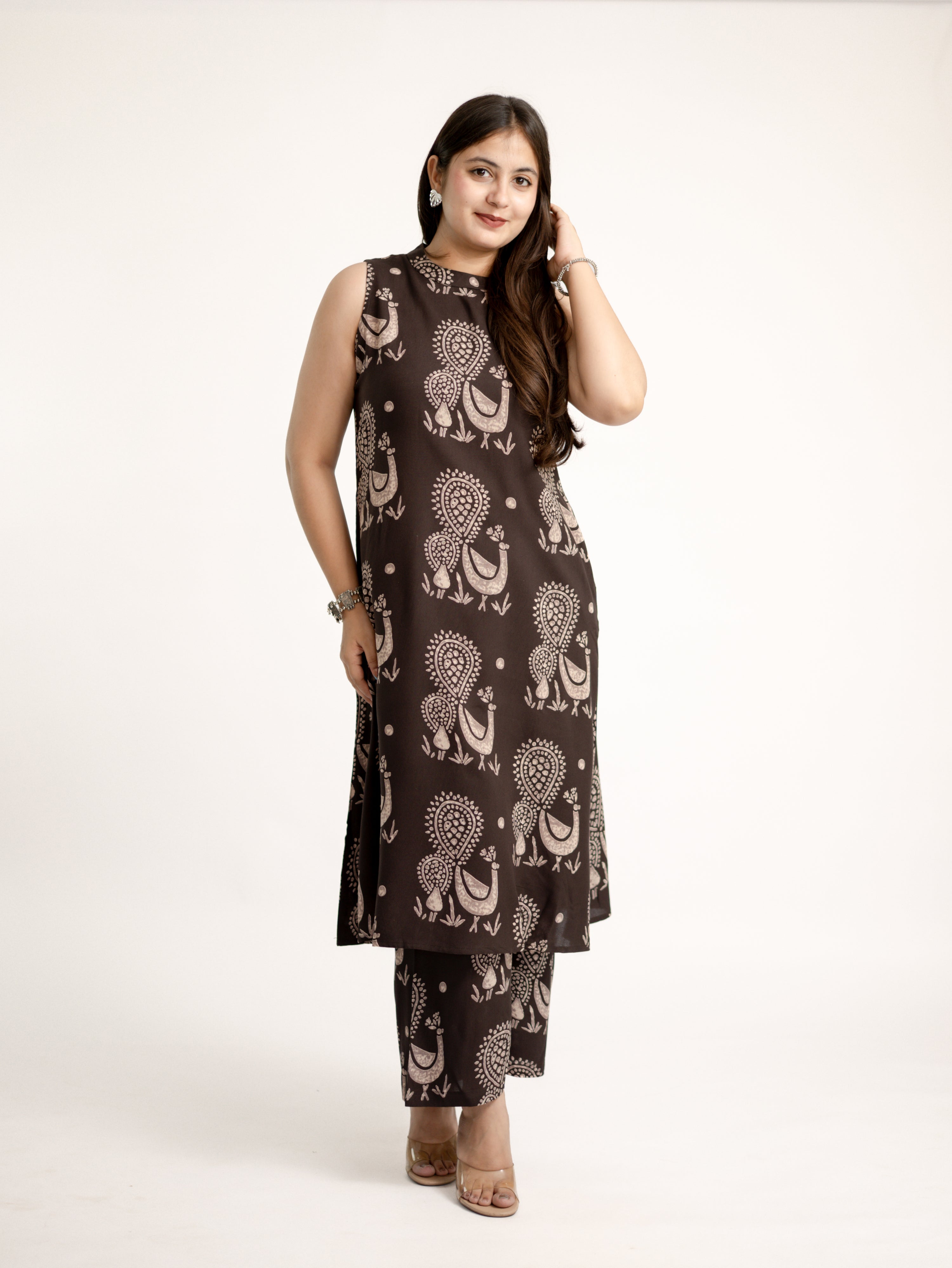 Brown Rayon A-line Coord Set