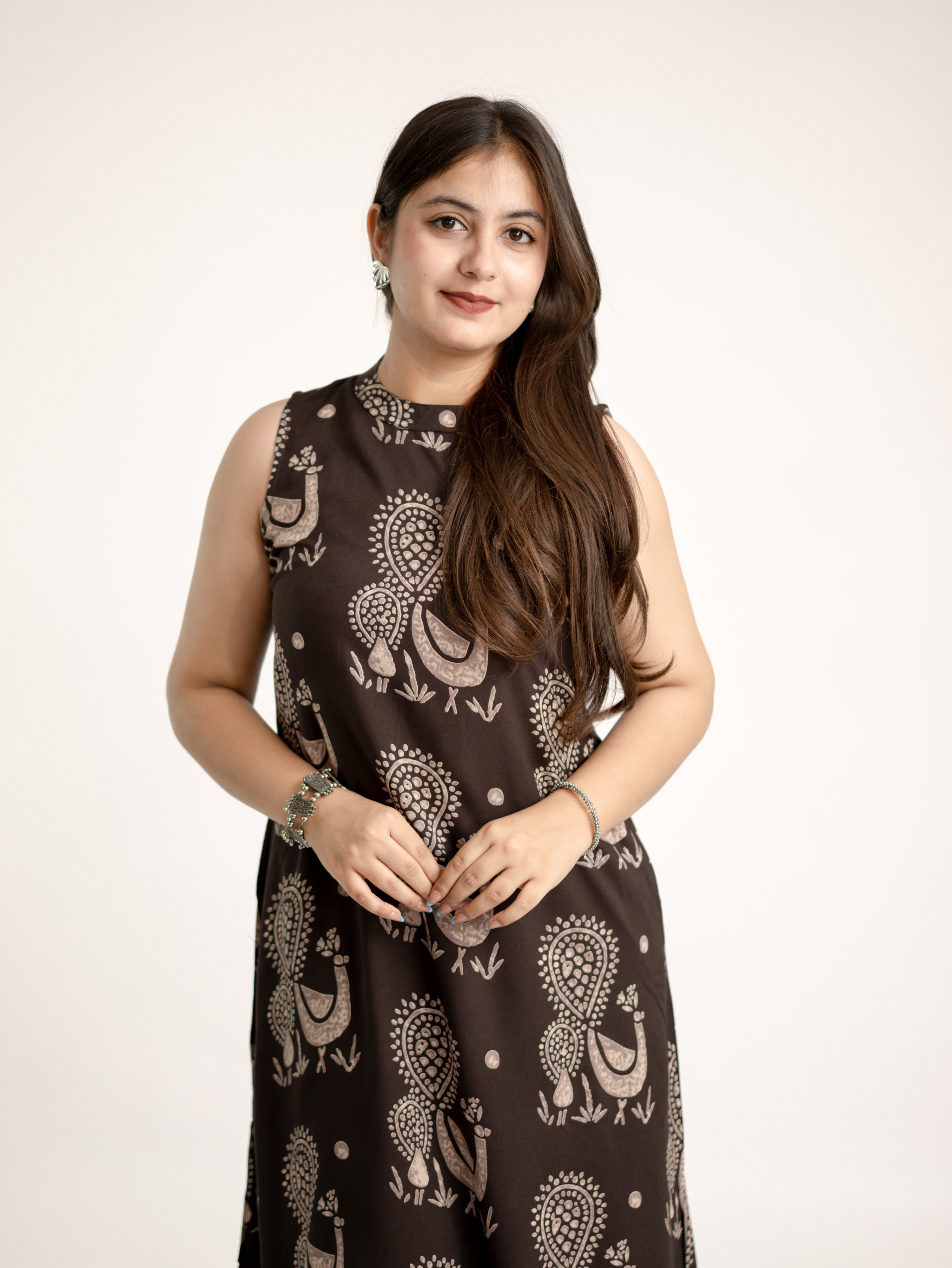 Brown Rayon A-line Coord Set