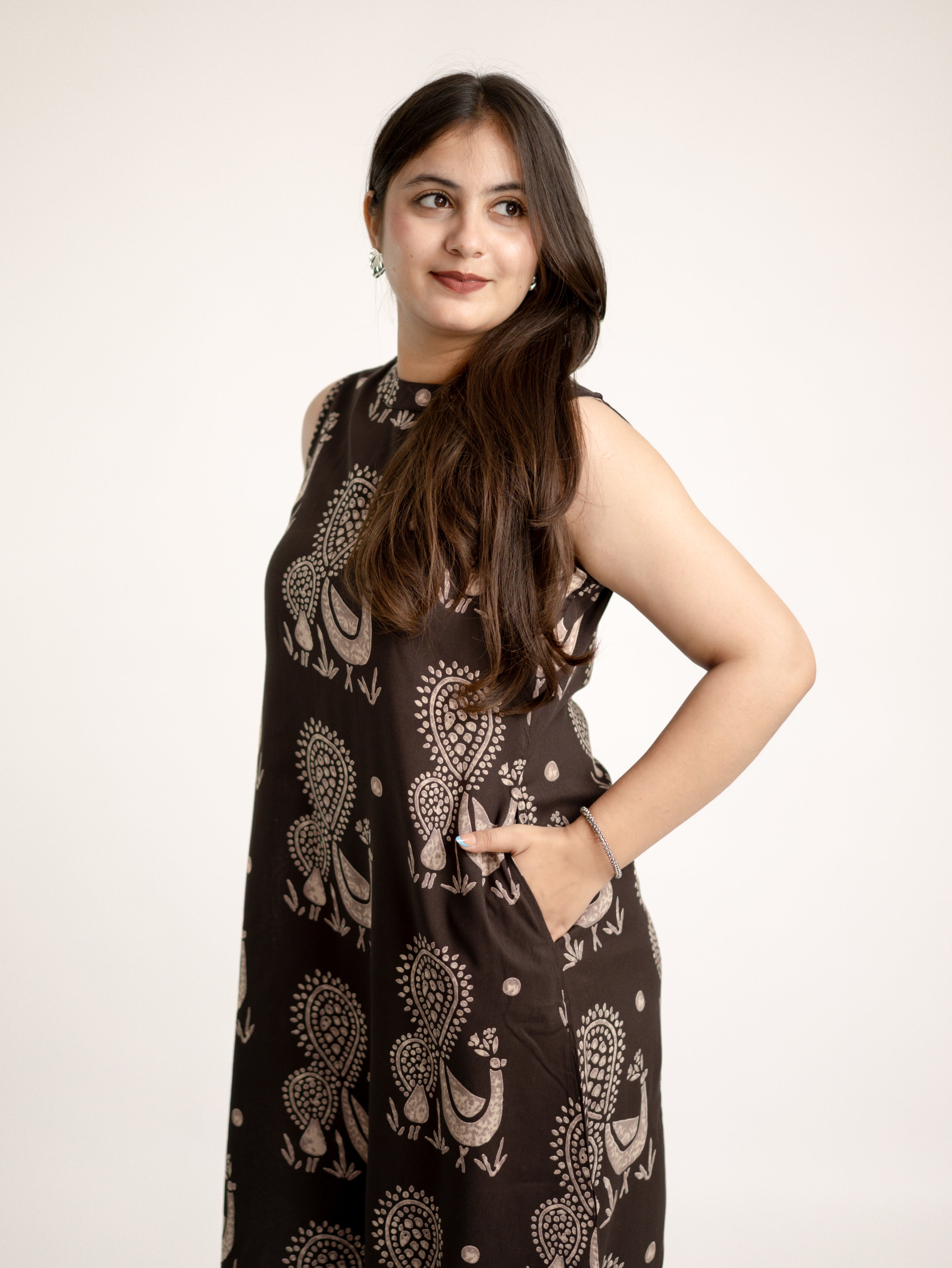 Brown Rayon A-line Coord Set