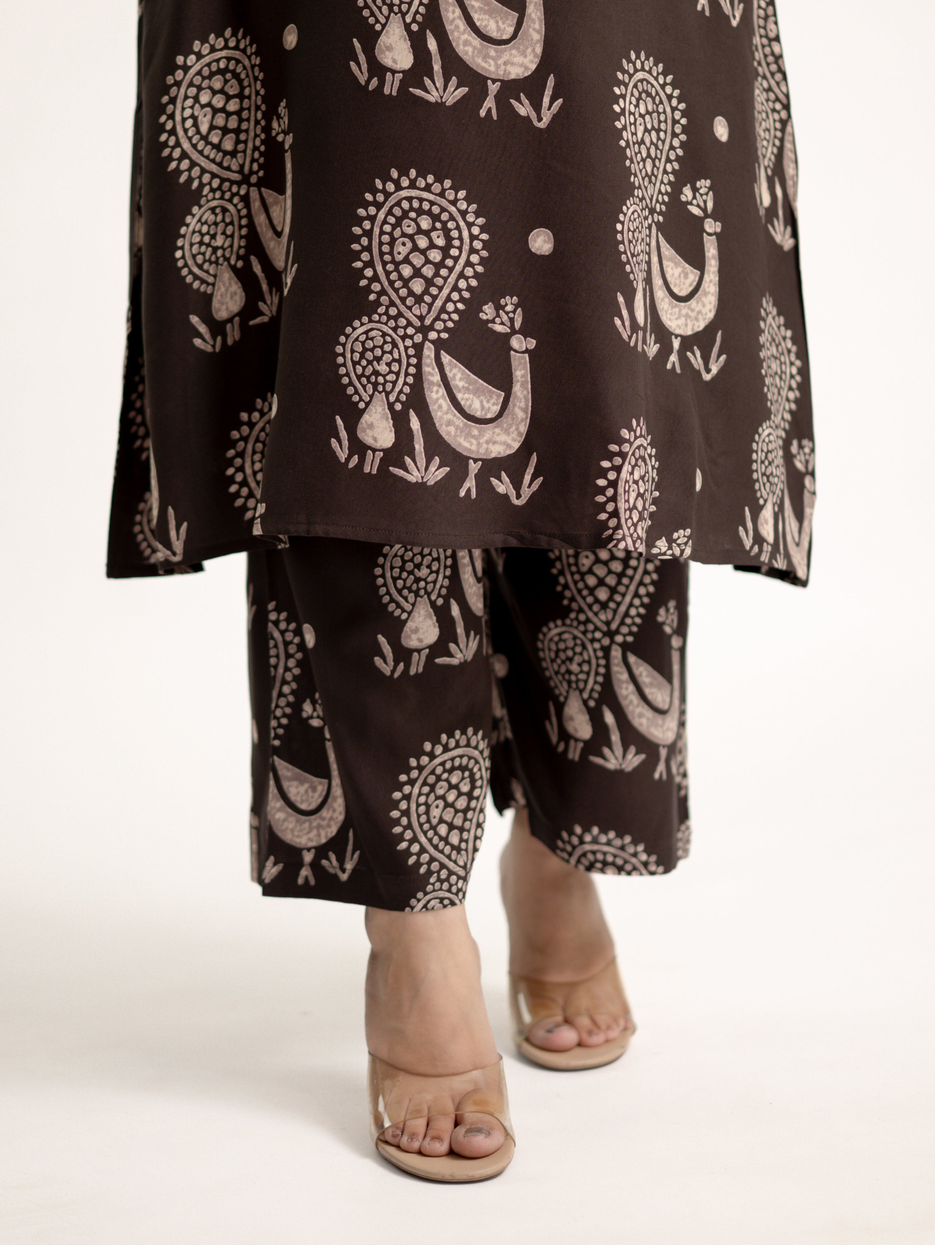 Brown Rayon A-line Coord Set
