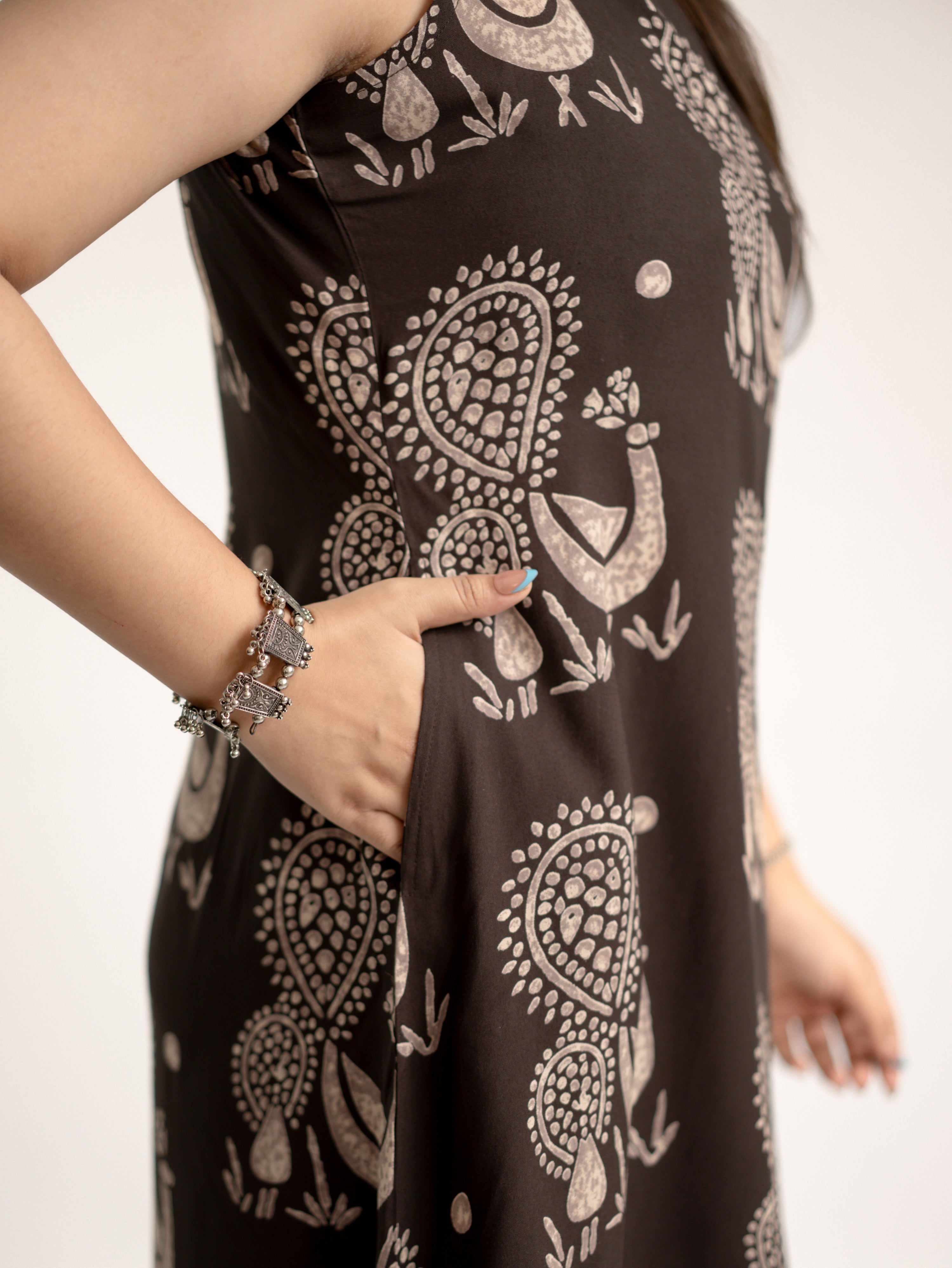 Brown Rayon A-line Coord Set