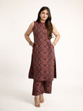 Lily Red Ajrakh Rayon A-line Coord Set