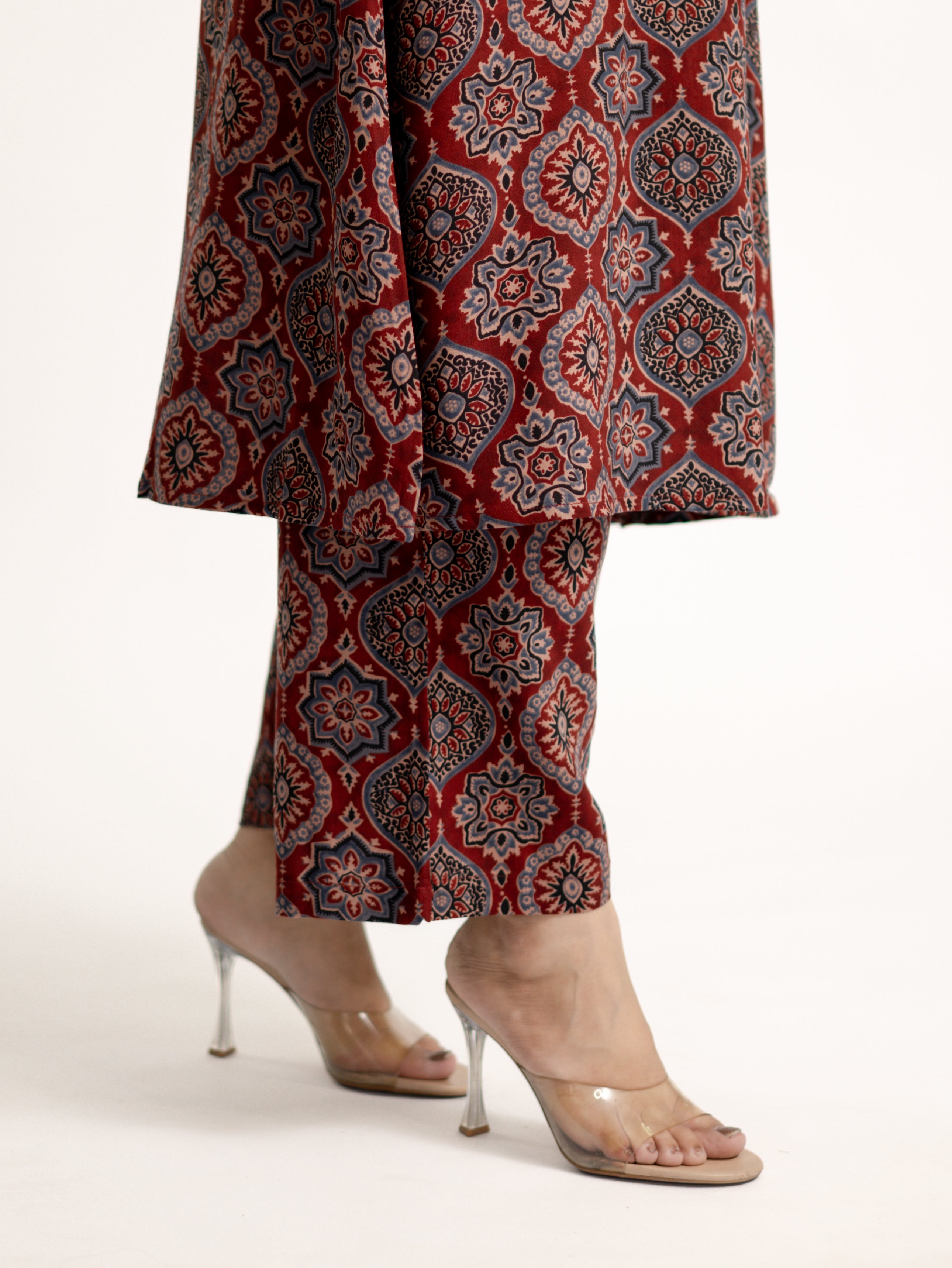 Lily Red Ajrakh Rayon A-line Coord Set