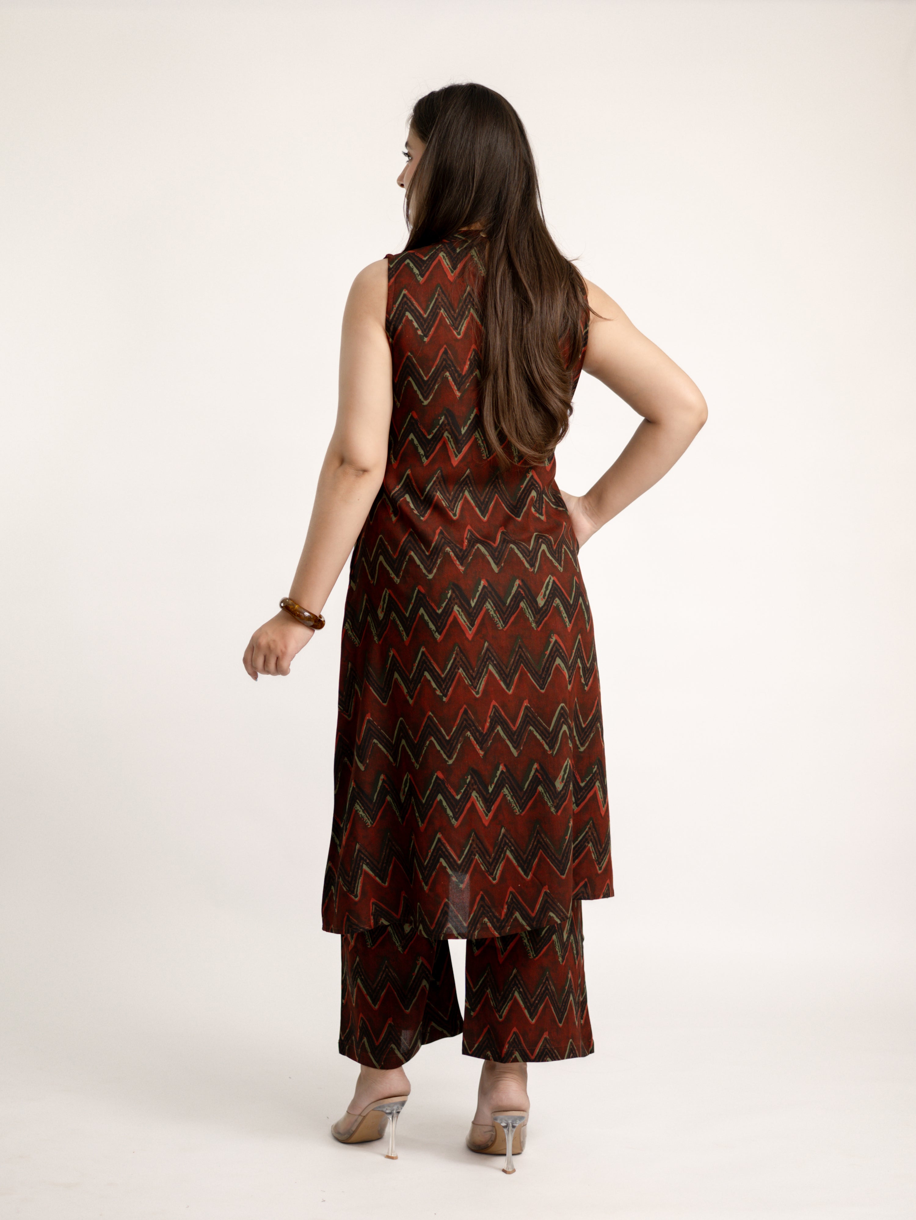 Luna Maroon Zigzag Rayon A-line Coord Set