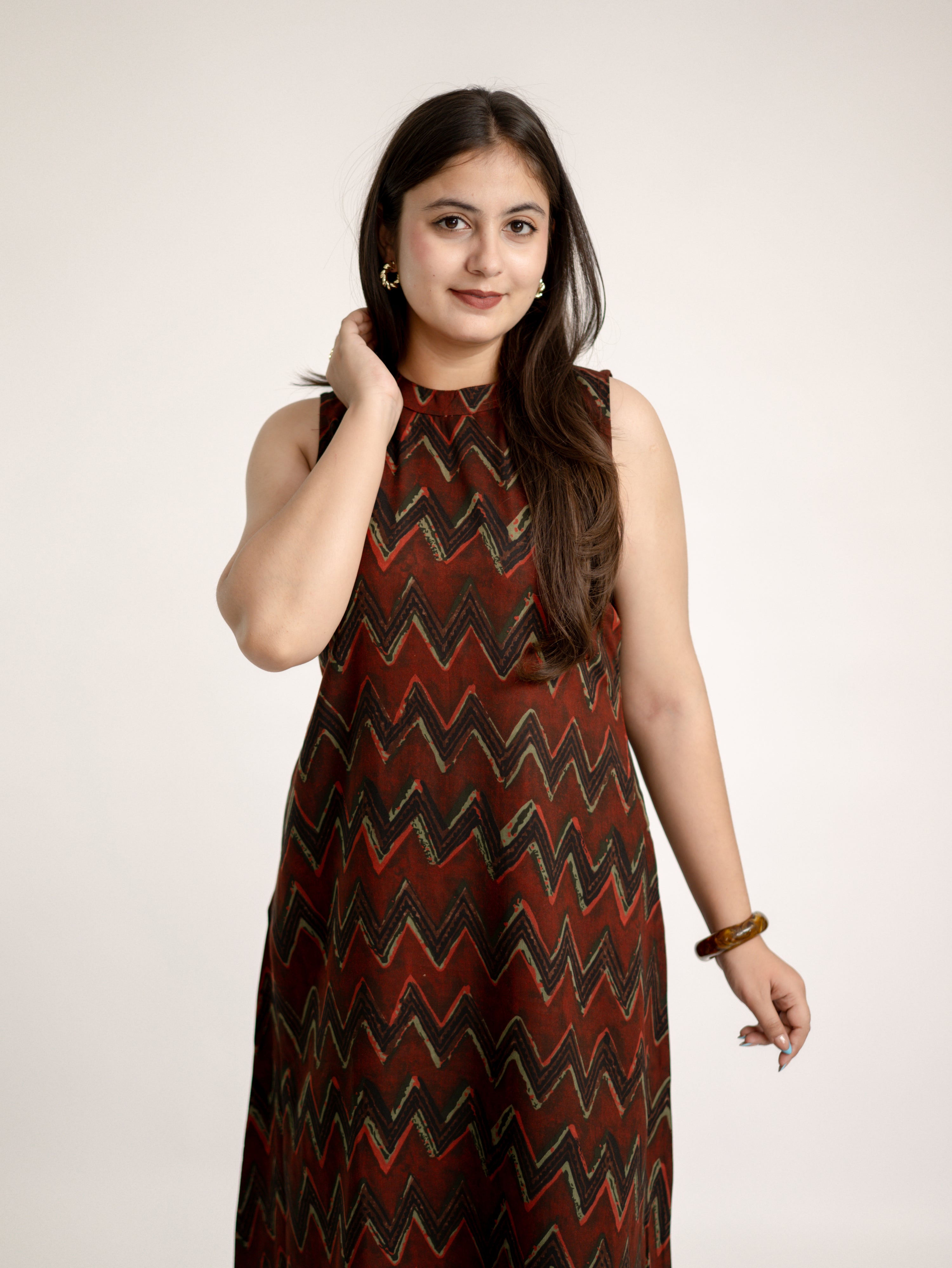 Luna Maroon Zigzag Rayon A-line Coord Set
