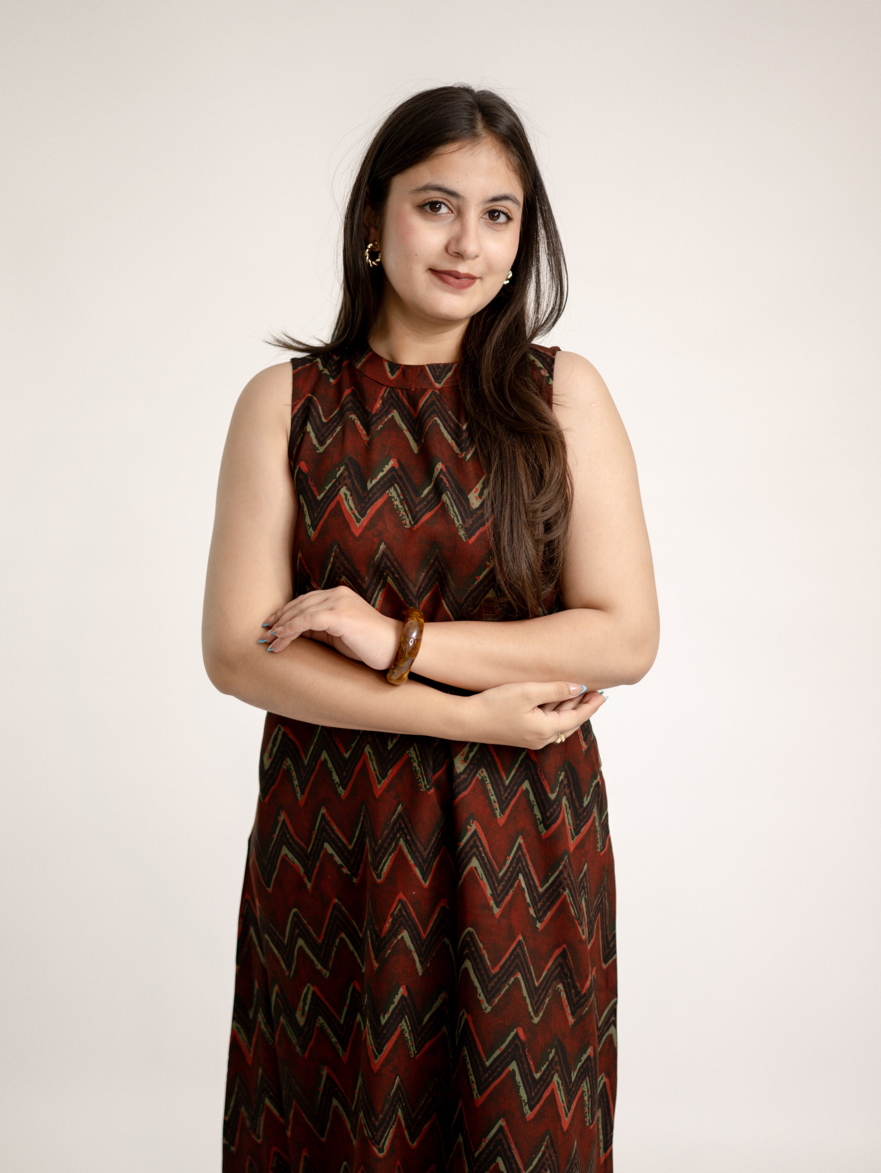Luna Maroon Zigzag Rayon A-line Coord Set