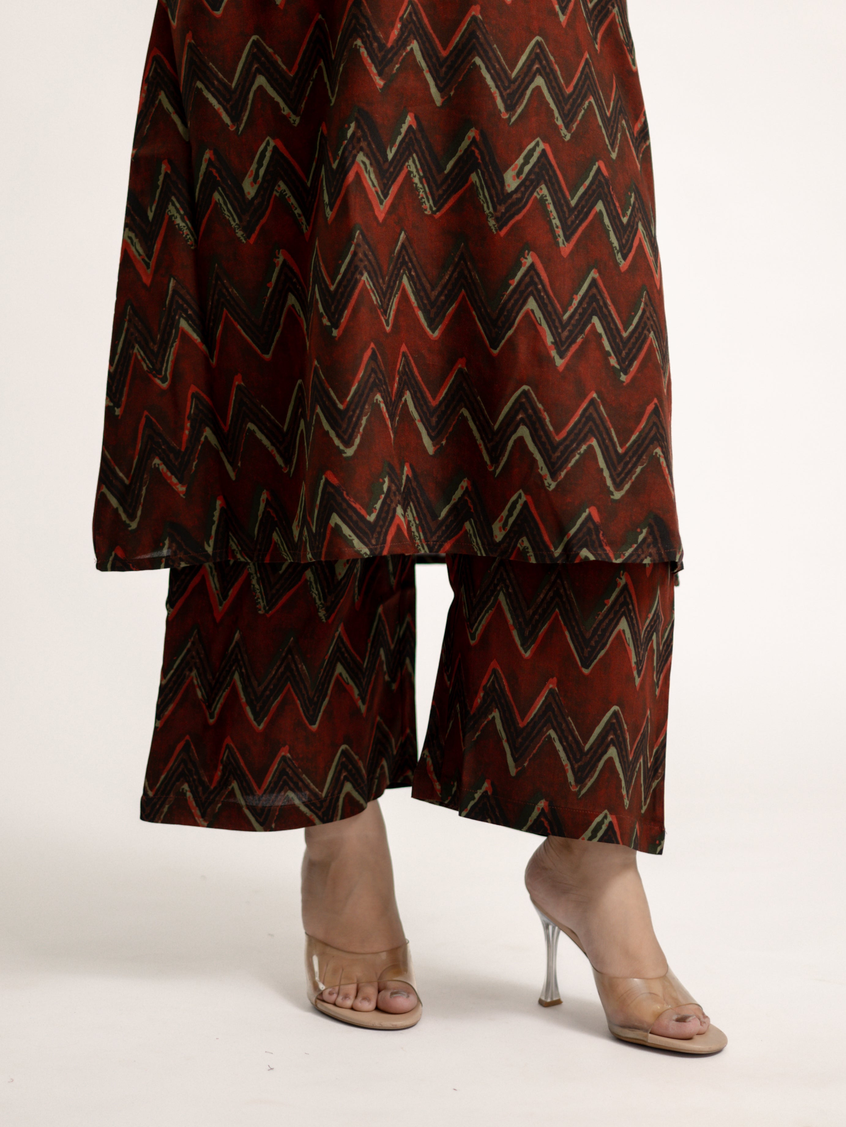Luna Maroon Zigzag Rayon A-line Coord Set