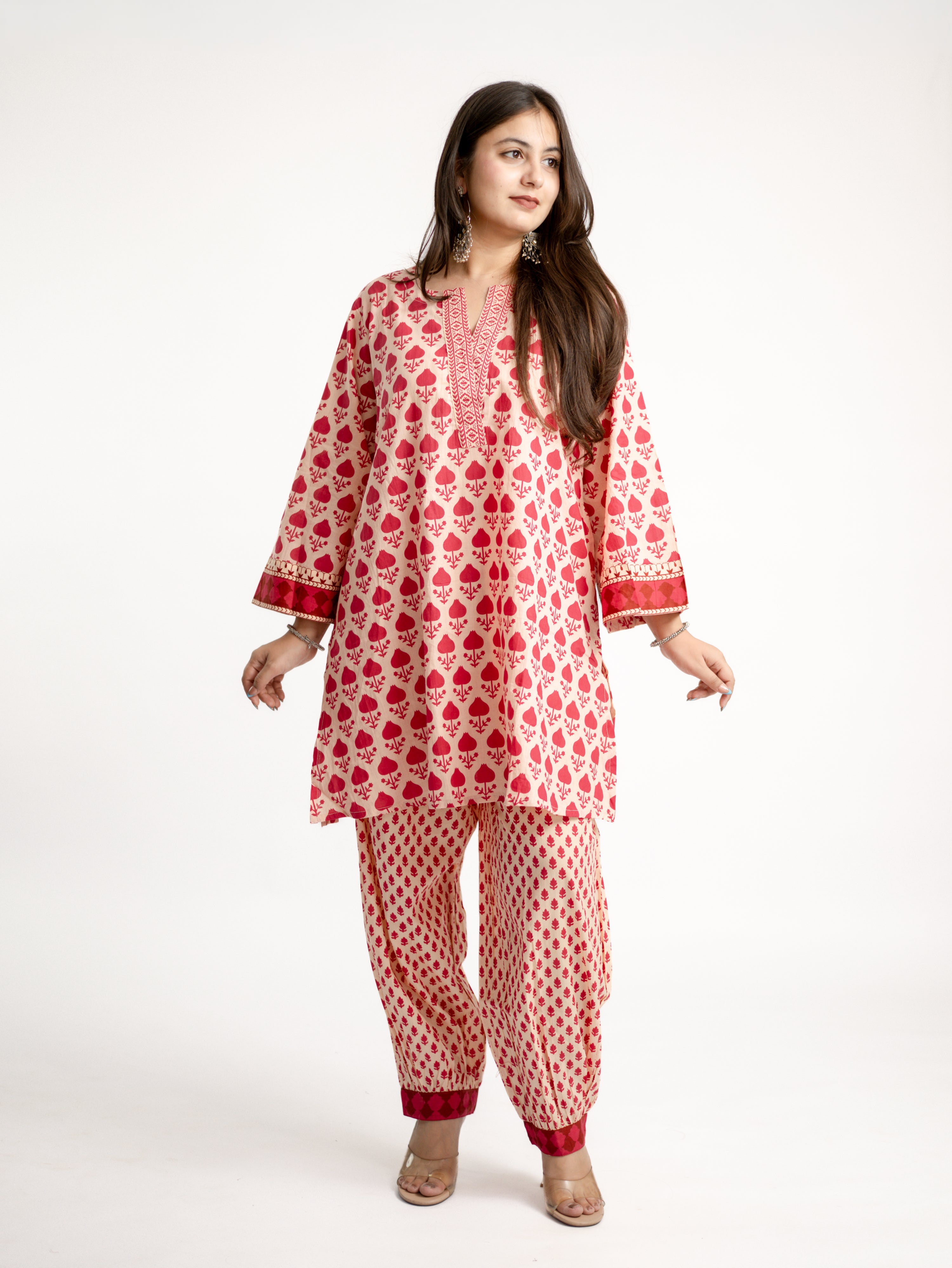 Gul Pink Cotton Handblock Coord Set