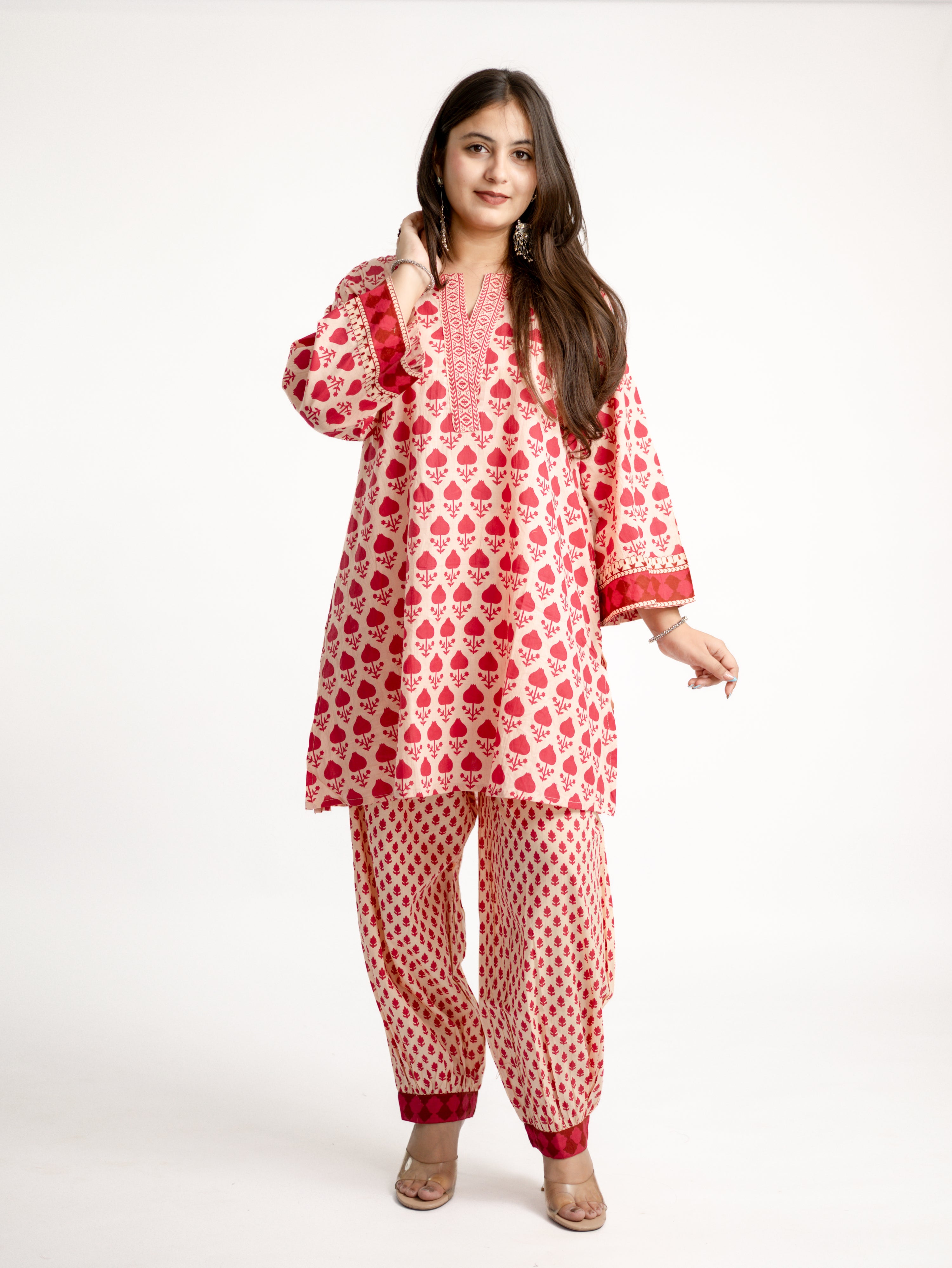 Gul Pink Cotton Handblock Coord Set