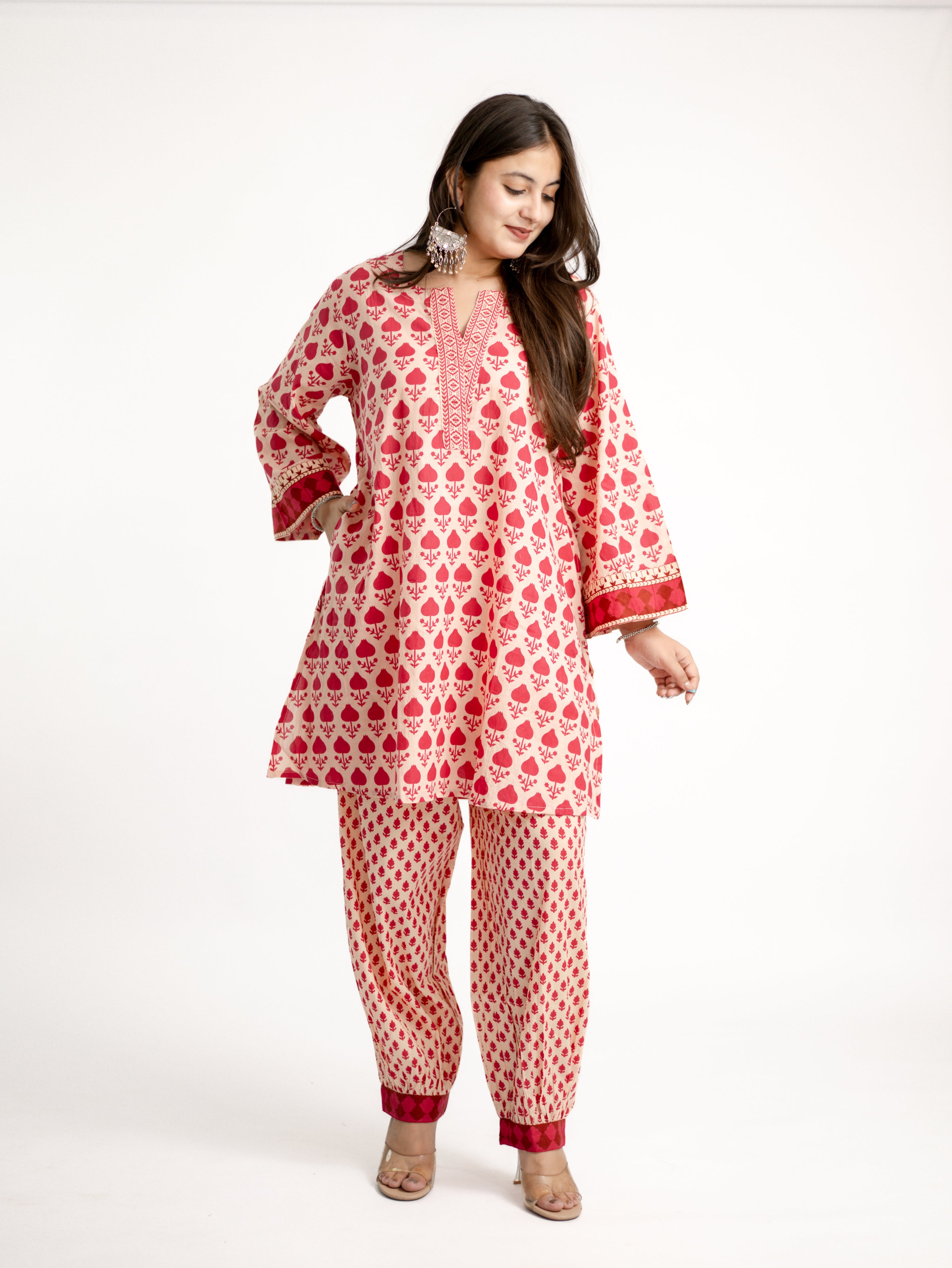 Gul Pink Cotton Handblock Coord Set