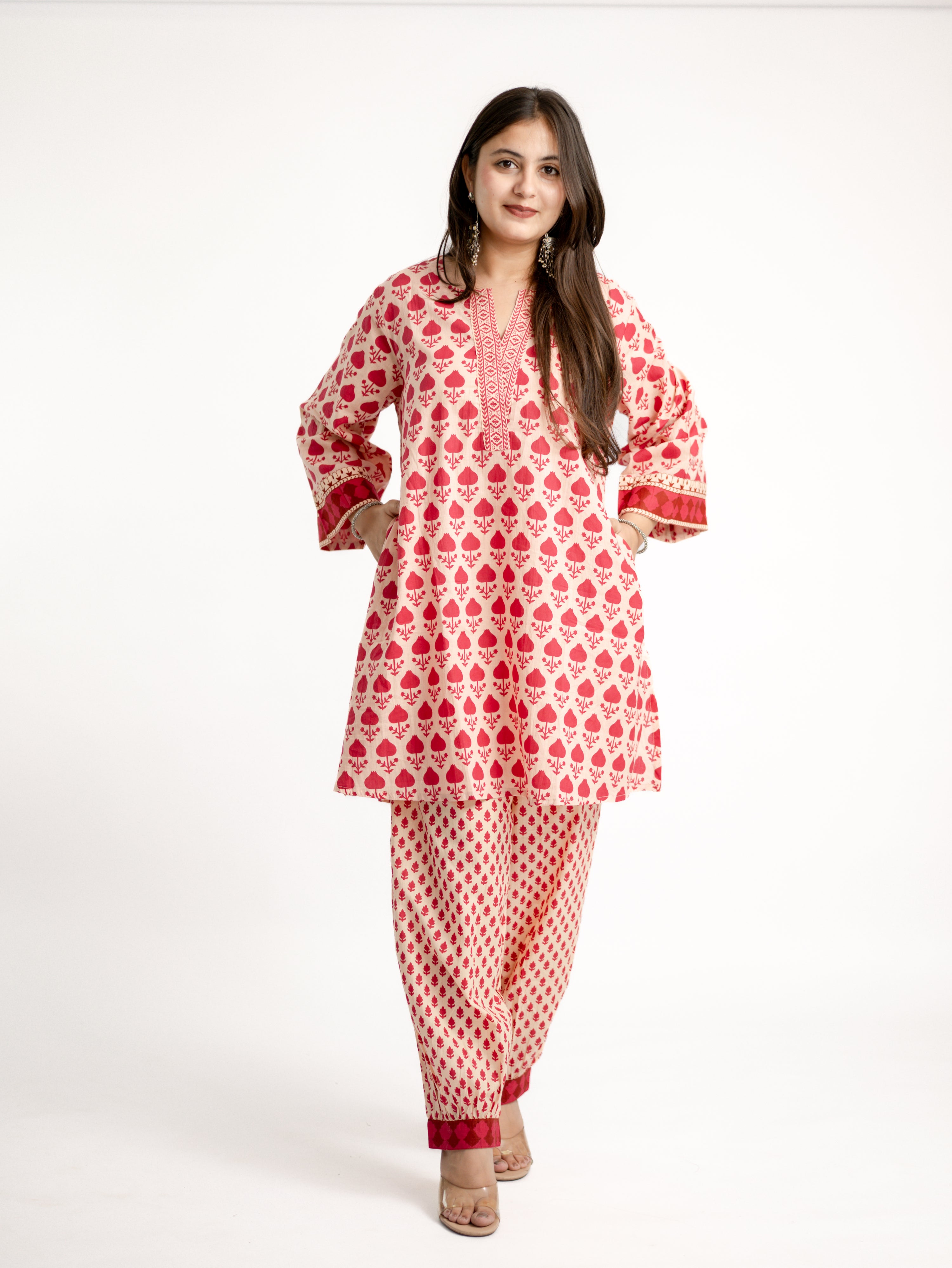 Gul Pink Cotton Handblock Coord Set