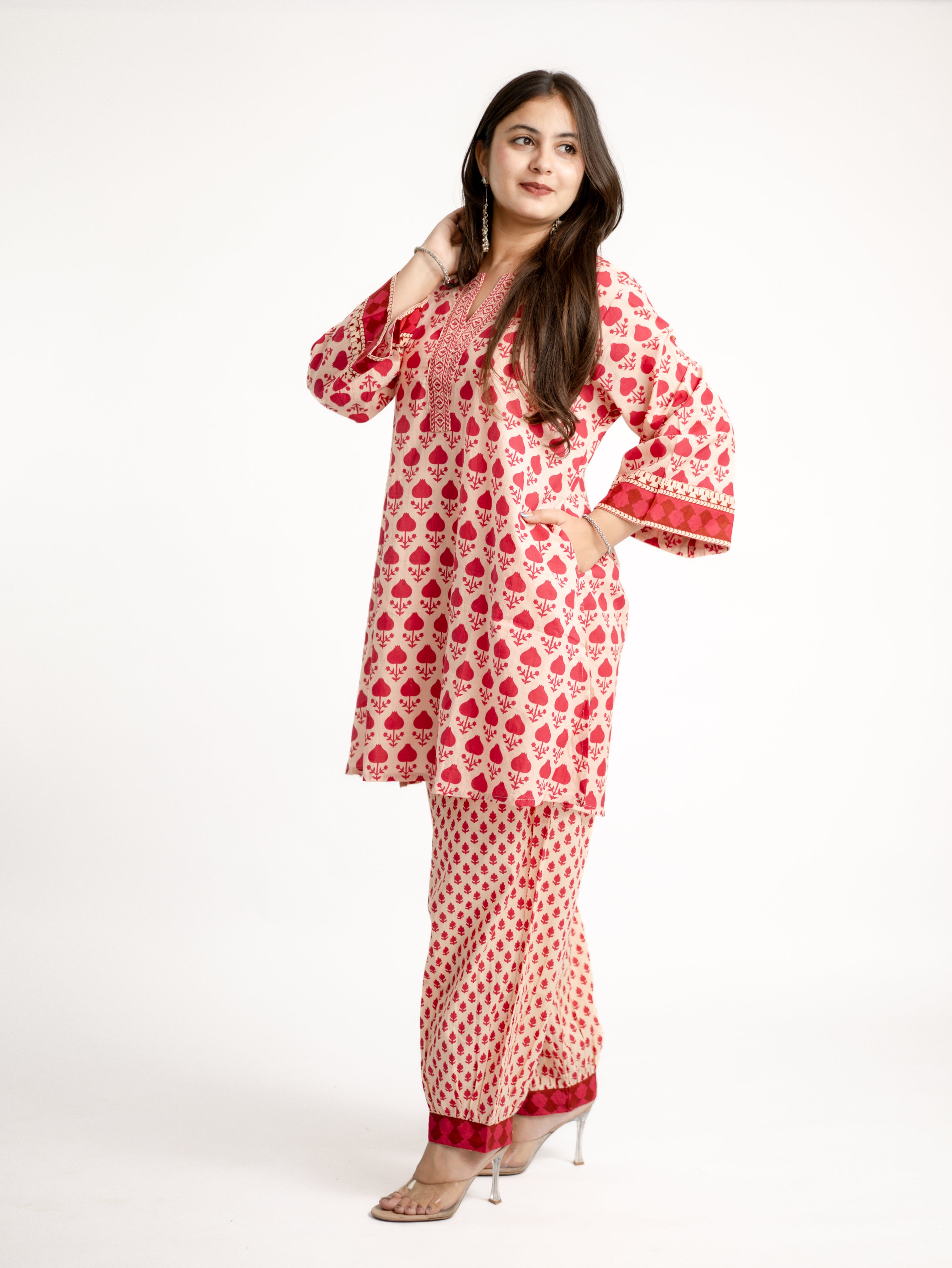 Gul Pink Cotton Handblock Coord Set