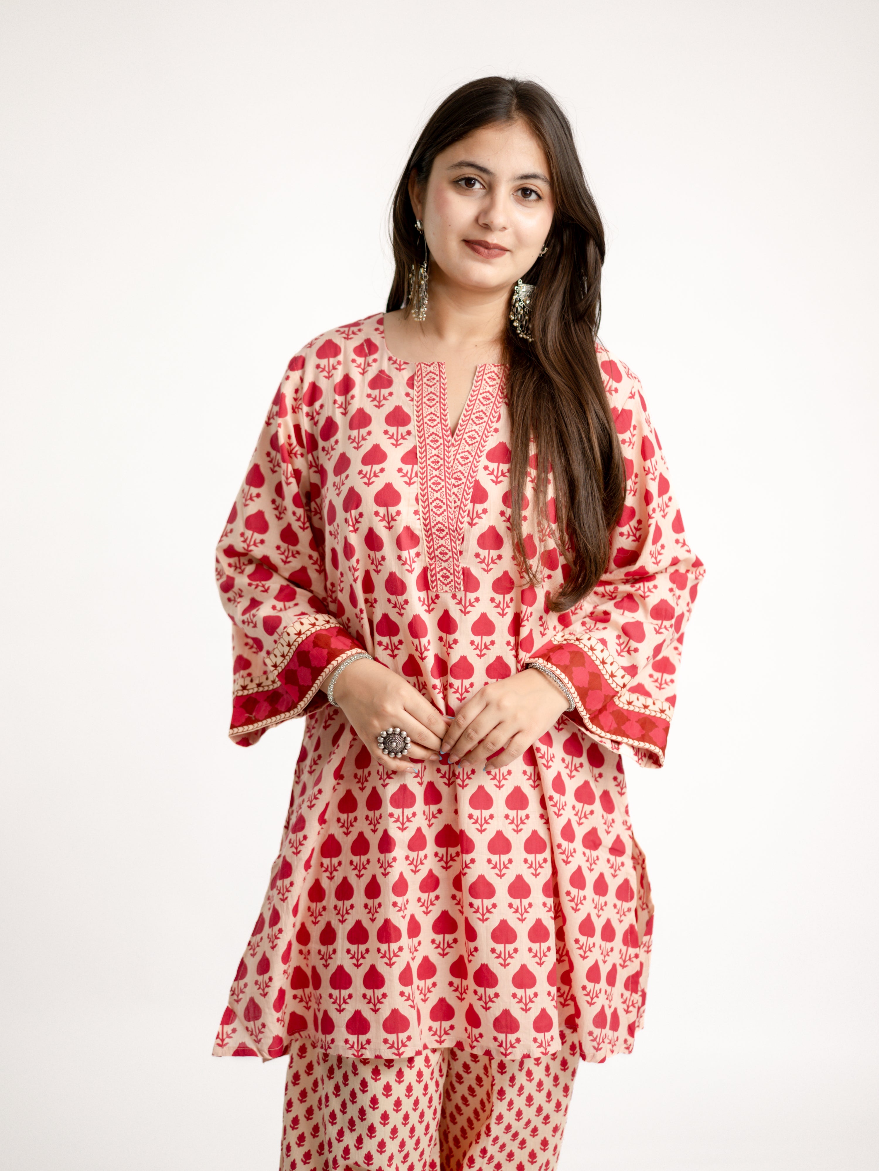 Gul Pink Cotton Handblock Coord Set