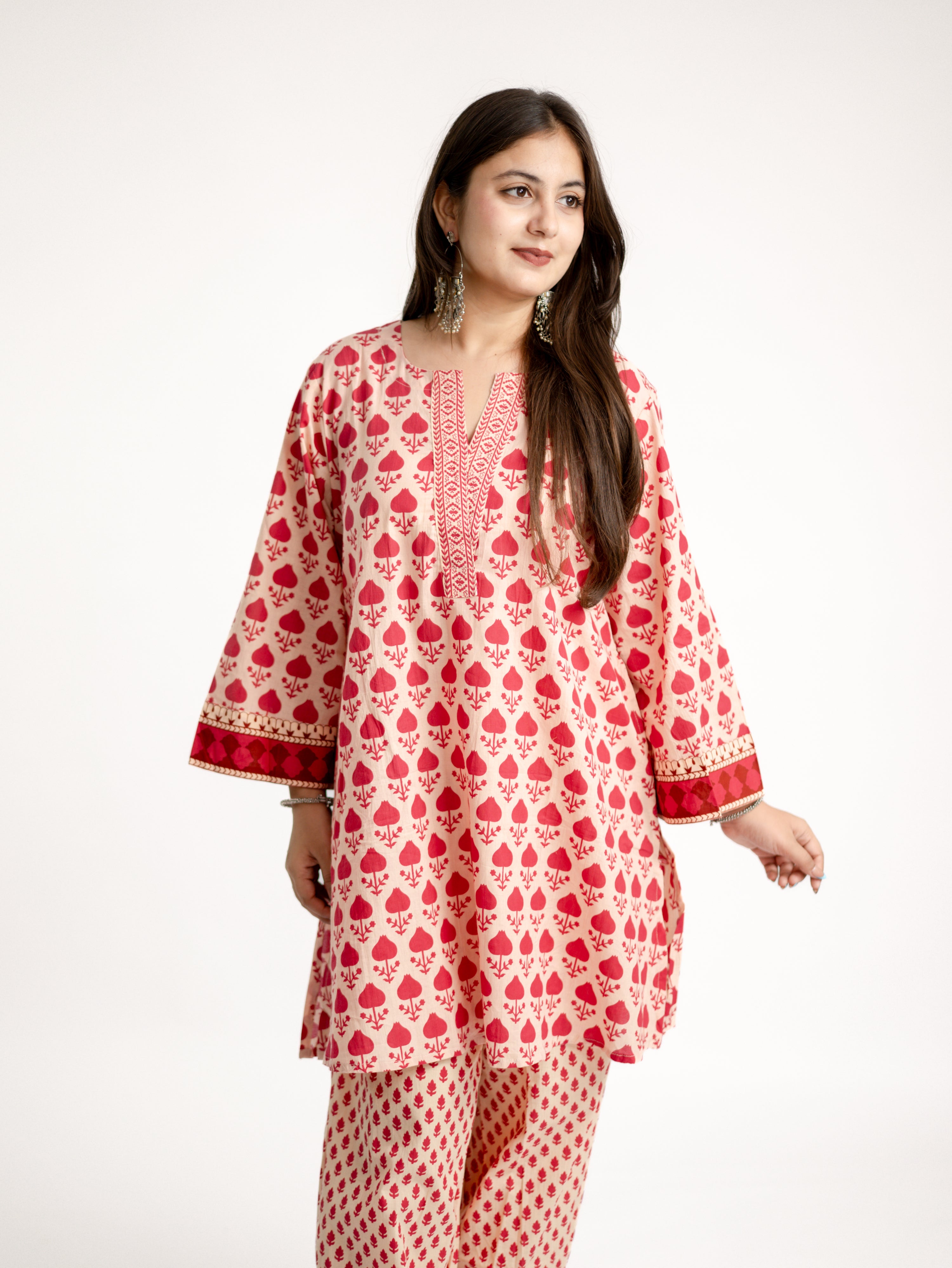 Gul Pink Cotton Handblock Coord Set