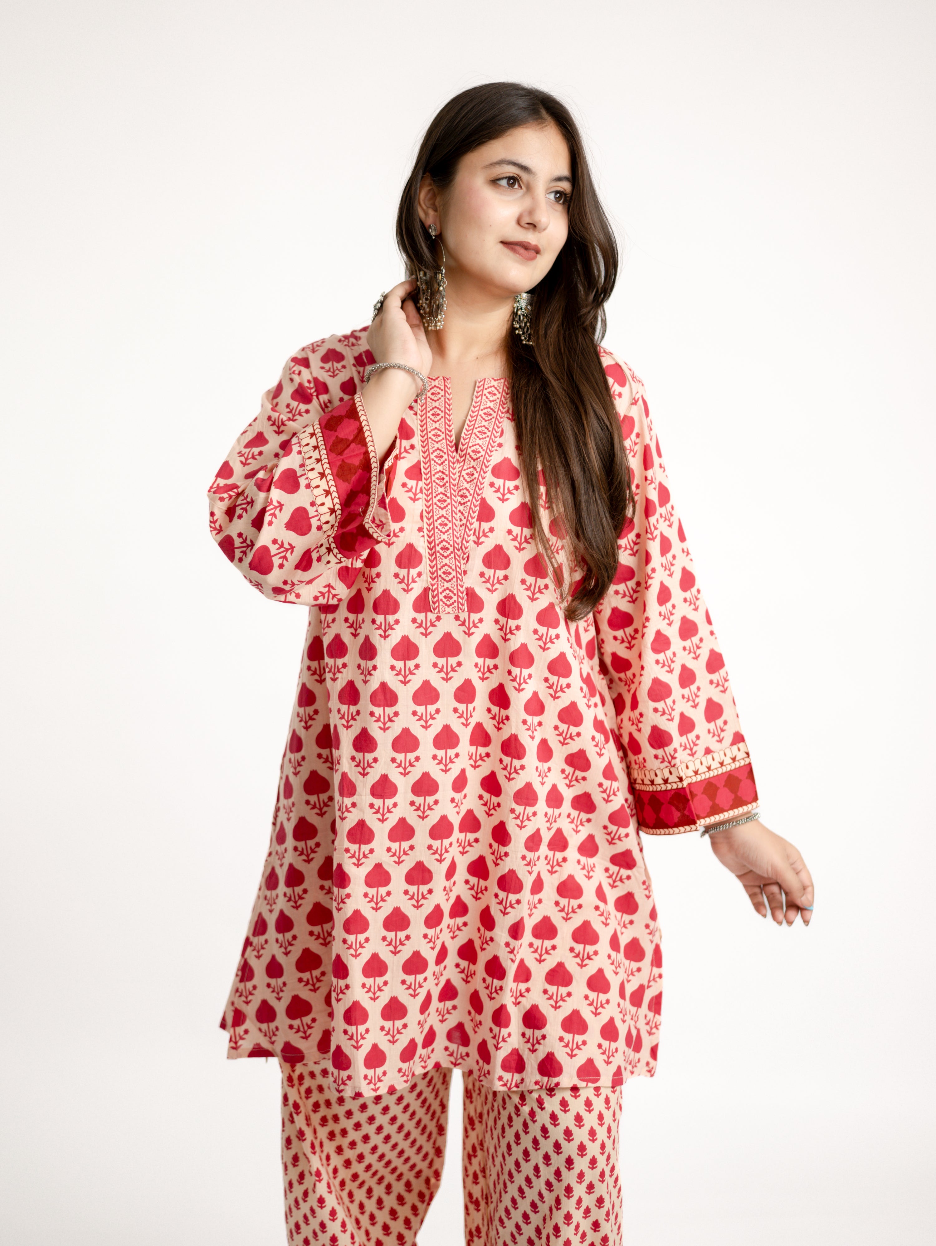Gul Pink Cotton Handblock Coord Set