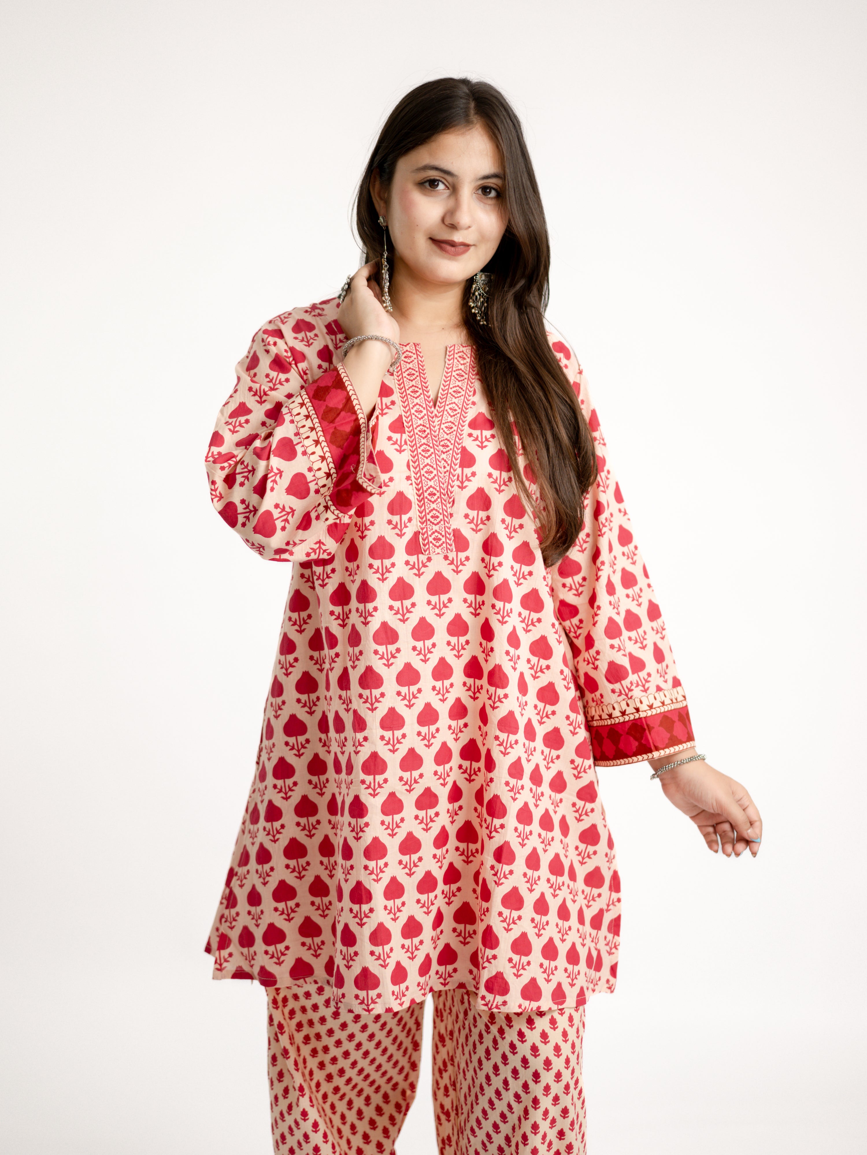 Gul Pink Cotton Handblock Coord Set